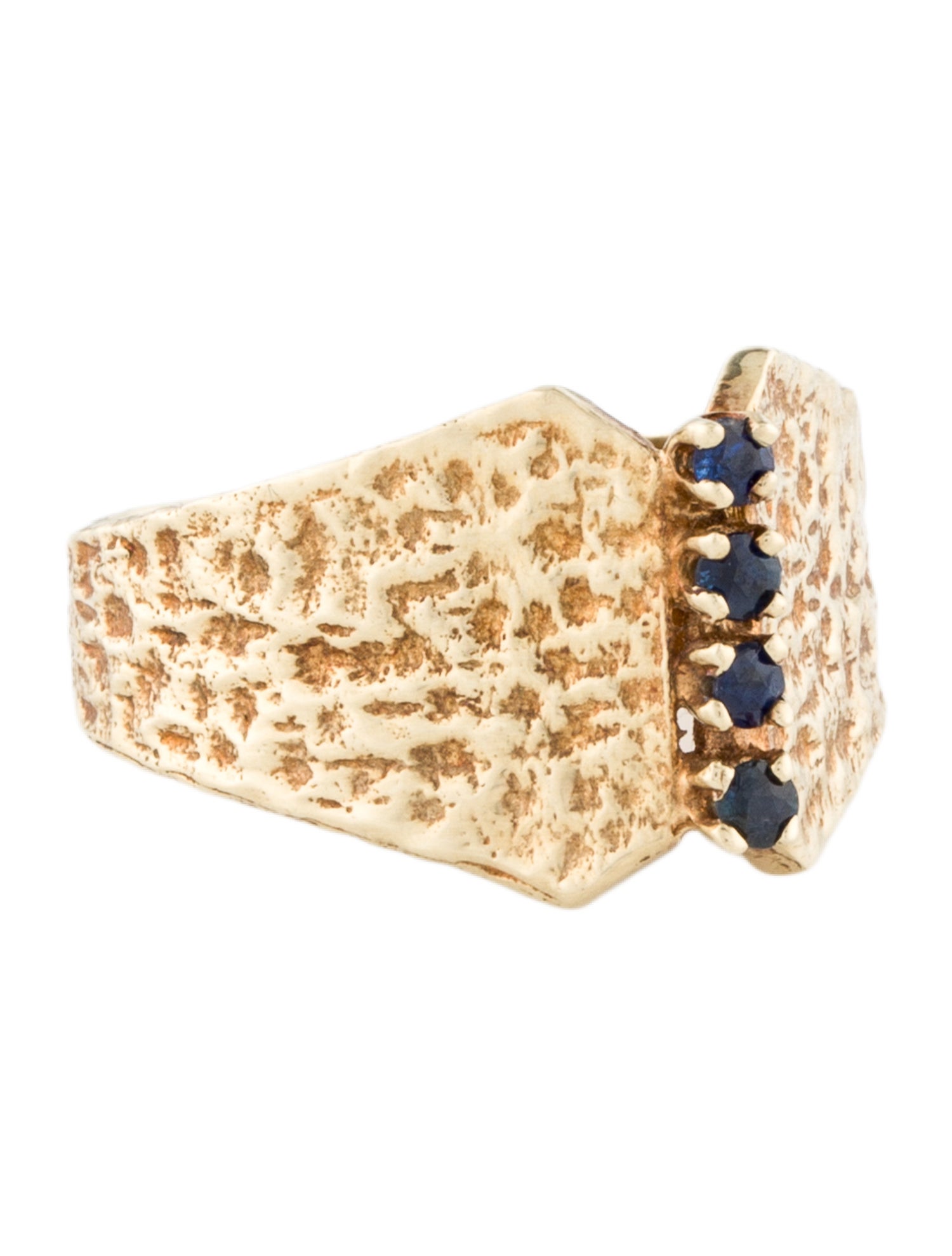 Ring 14K Sapphire Textured Wide Band