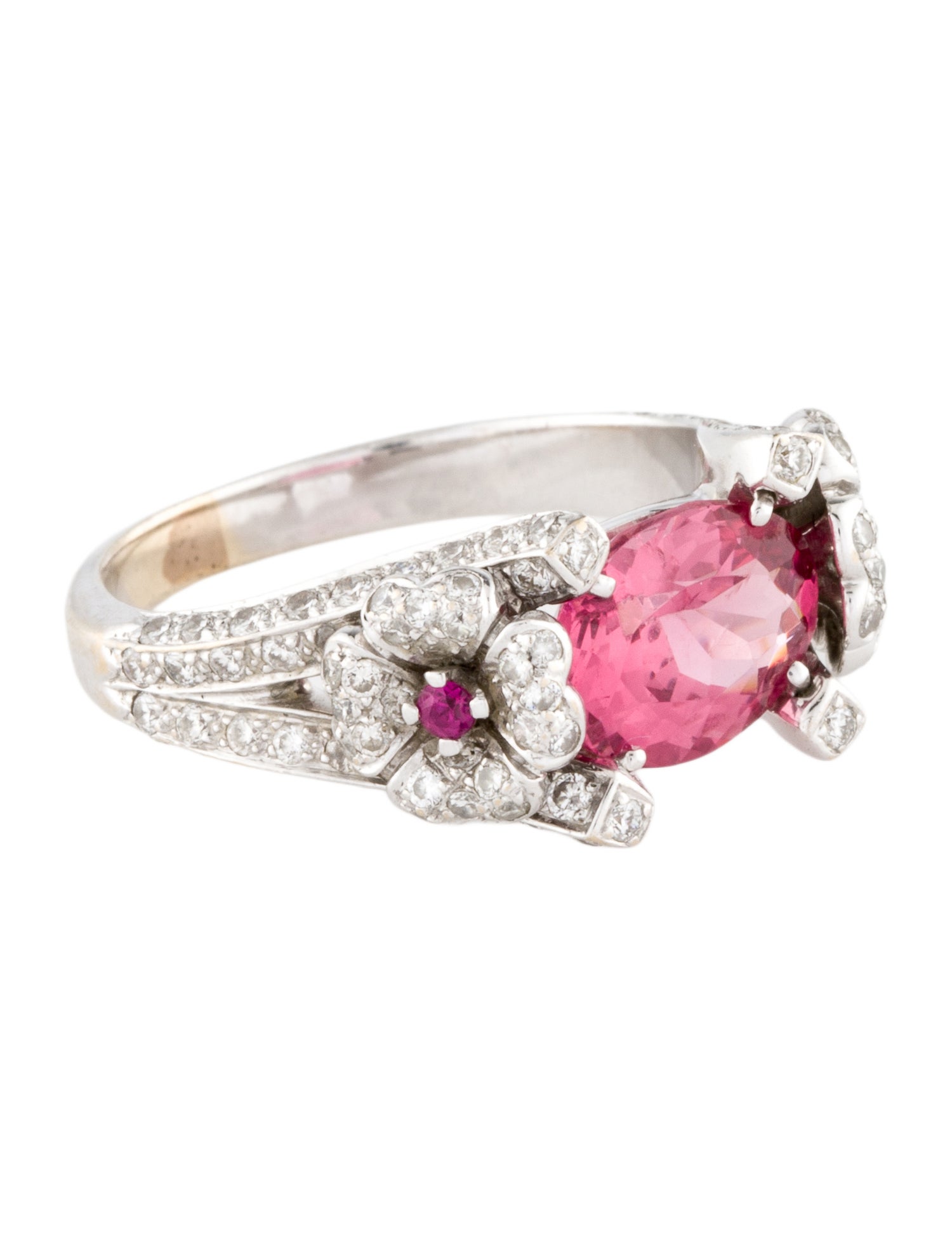 Ring 18K 2.09ct Spinel, Ruby & Diamond Floral Cocktail