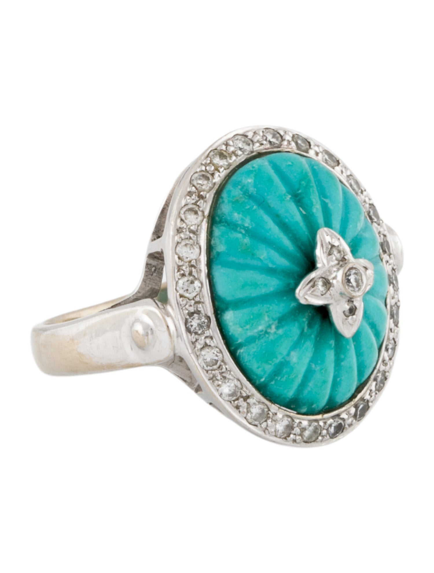 Ring 14K Turquoise & Diamond Cocktail