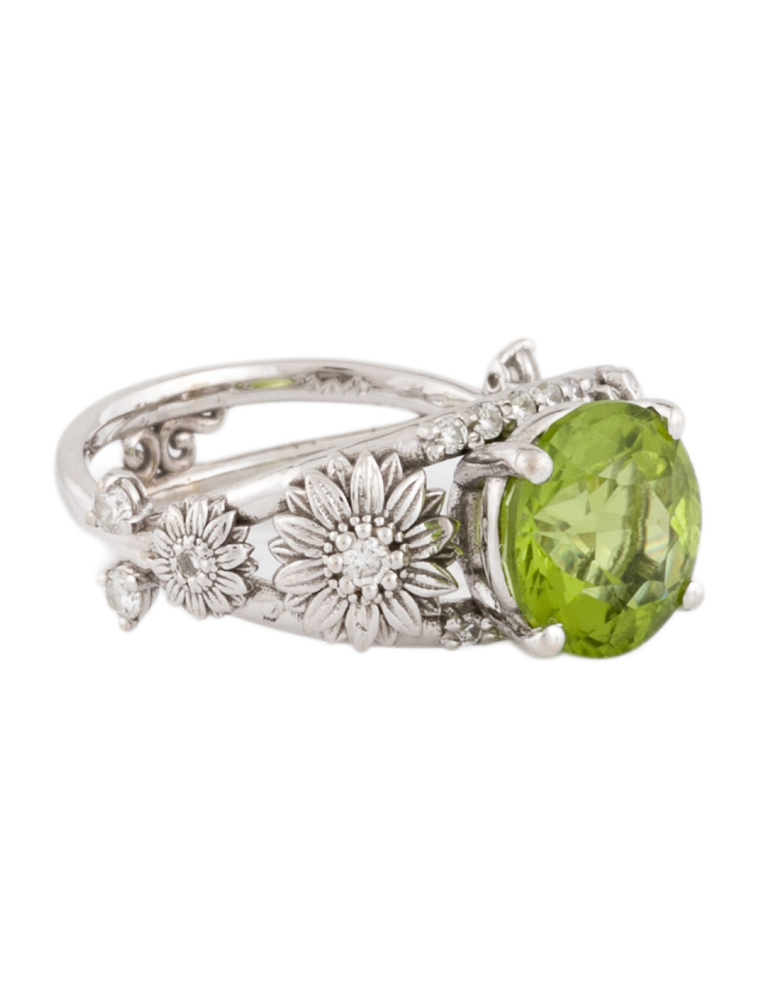 Ring 14K Peridot & Diamond Sunflower Motif Cocktail