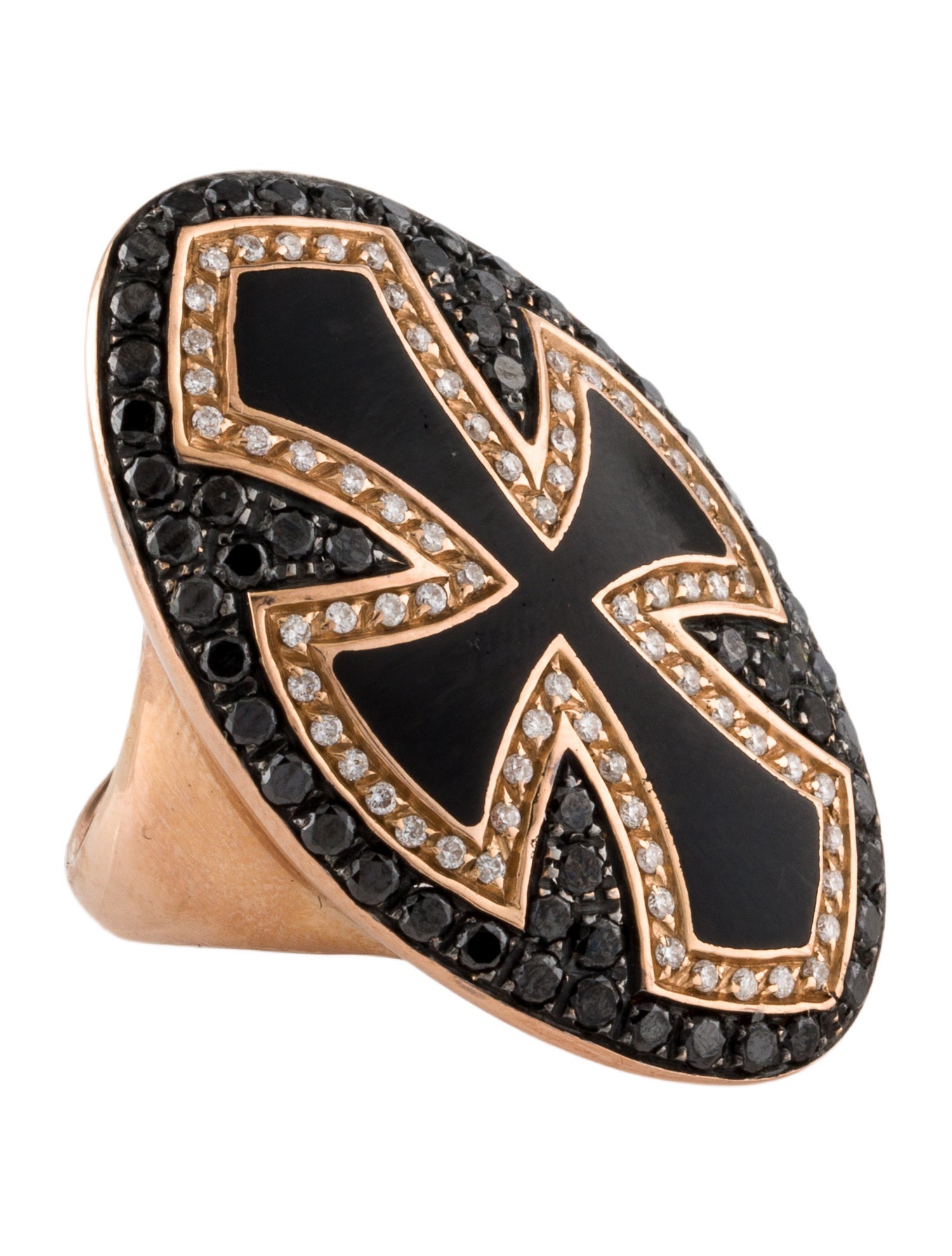 Ring 18K Diamond & Enamel Cross Cocktail Ring