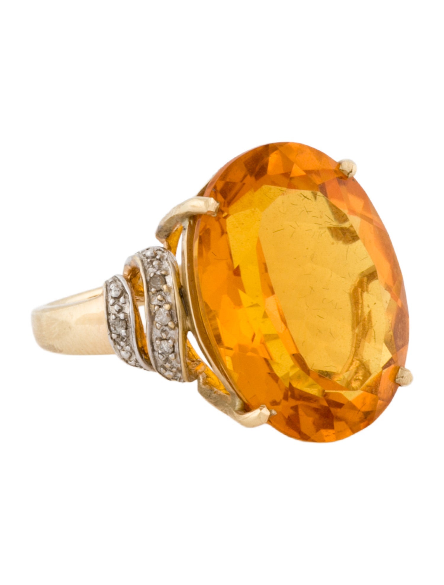 Ring 14K 14.68ct Citrine & Diamond Cocktail