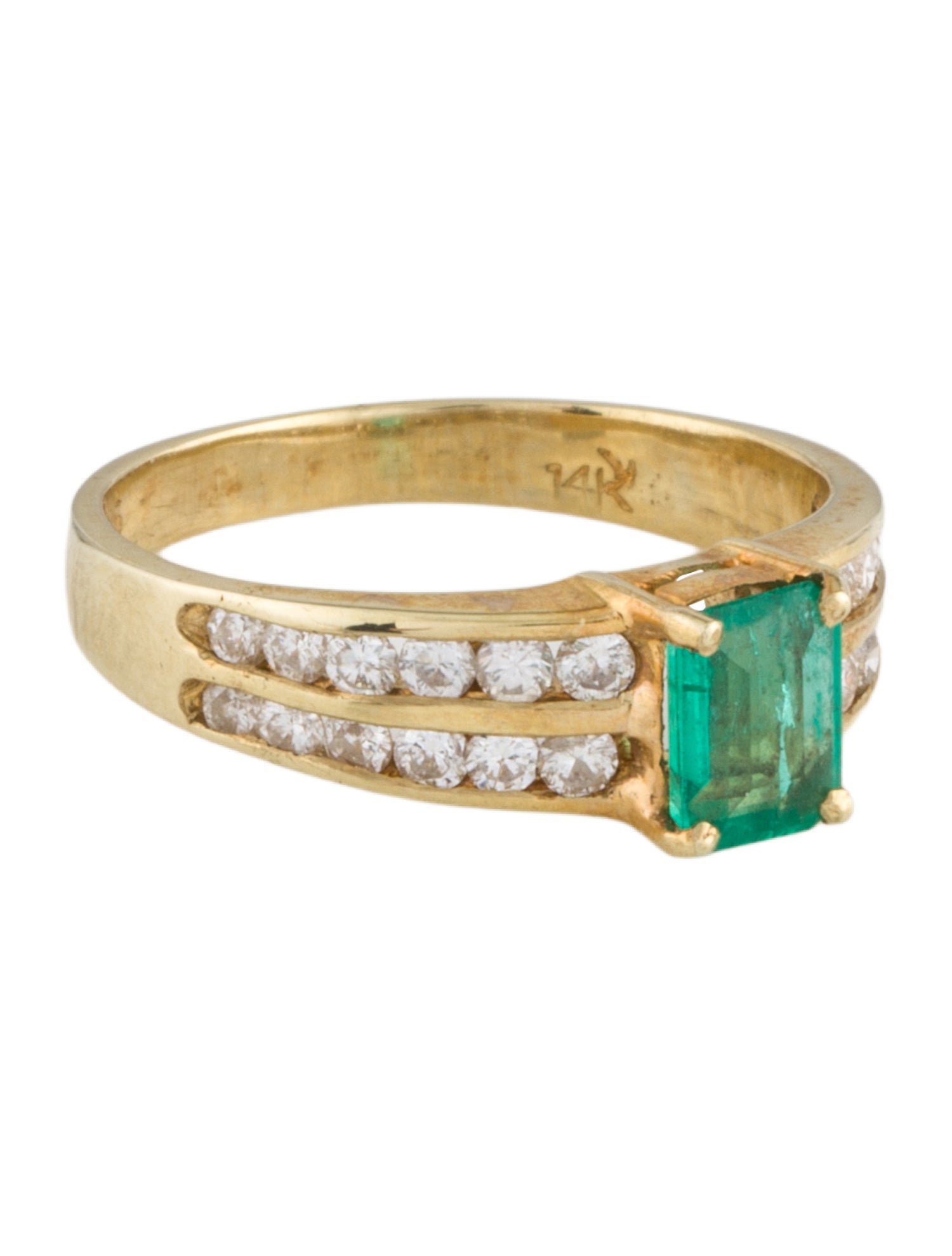 Ring 14K Emerald & Diamond Cocktail Ring