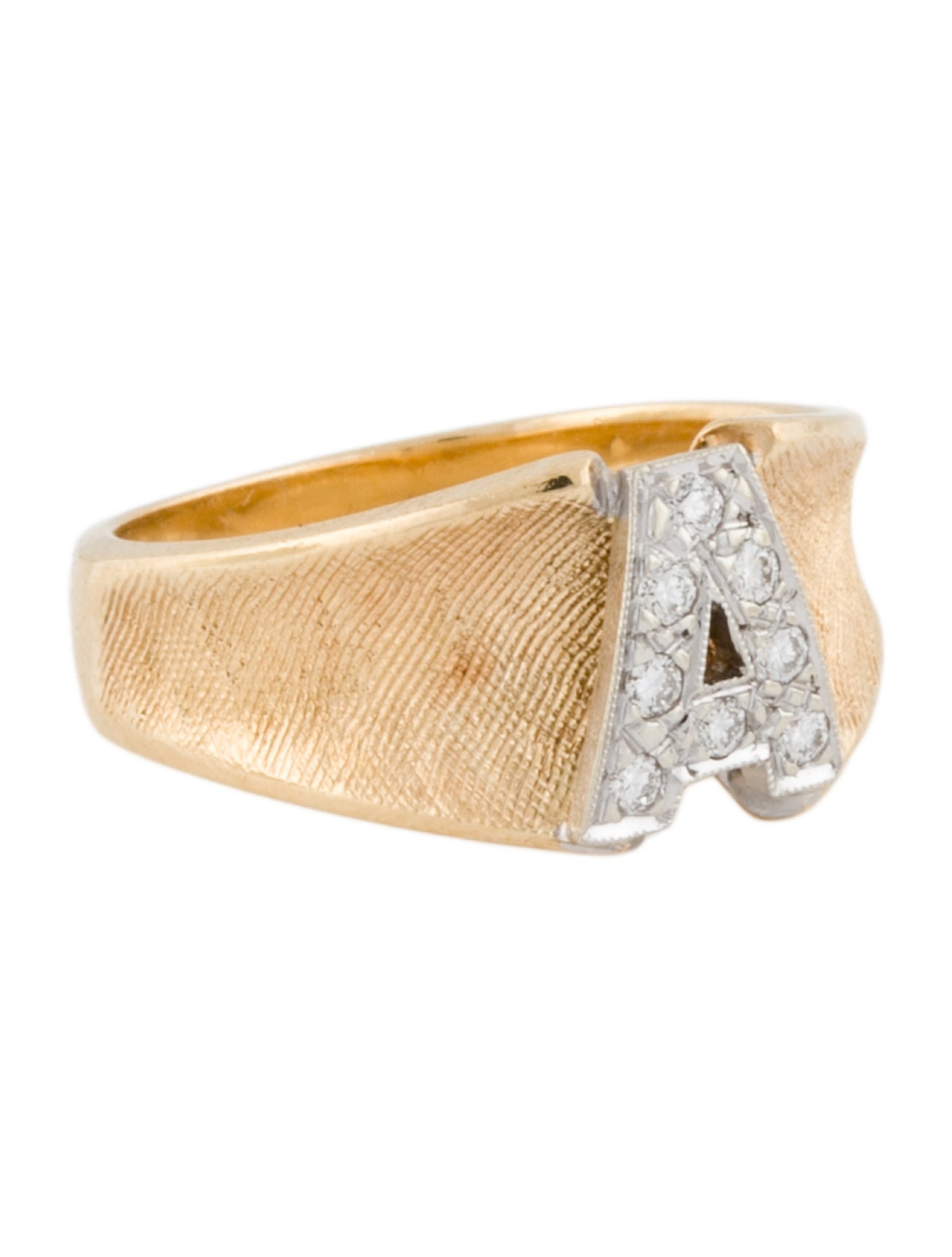 Ring 14K Two-Tone Diamond Initial 'A' Signet