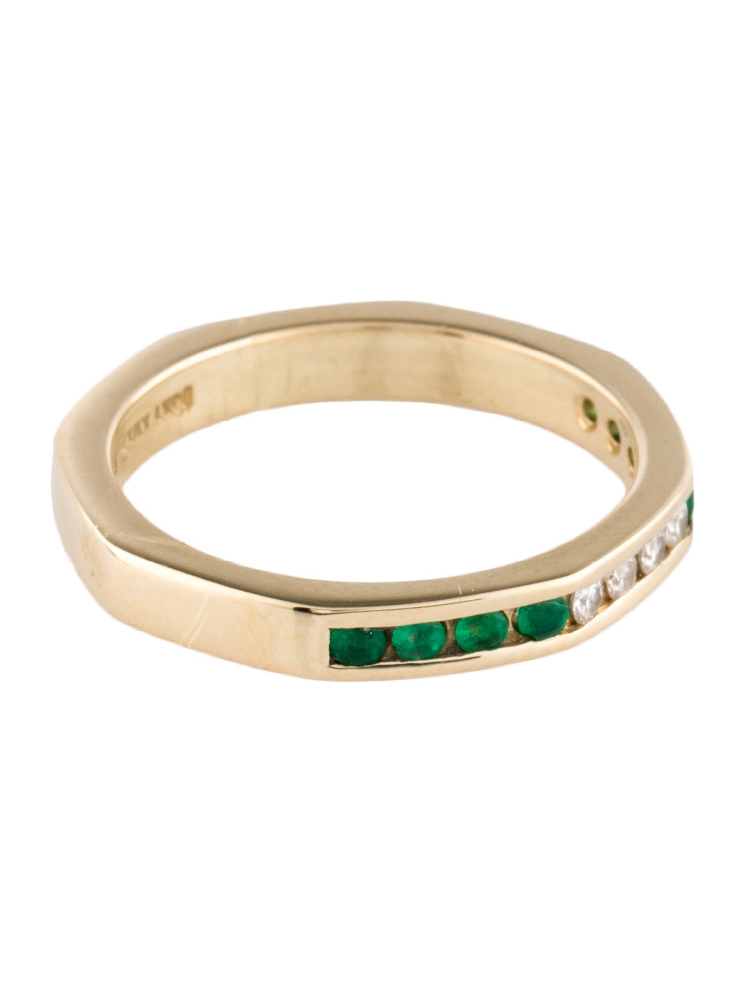 Ring 14K Emerald & Diamond Hexagonal Band