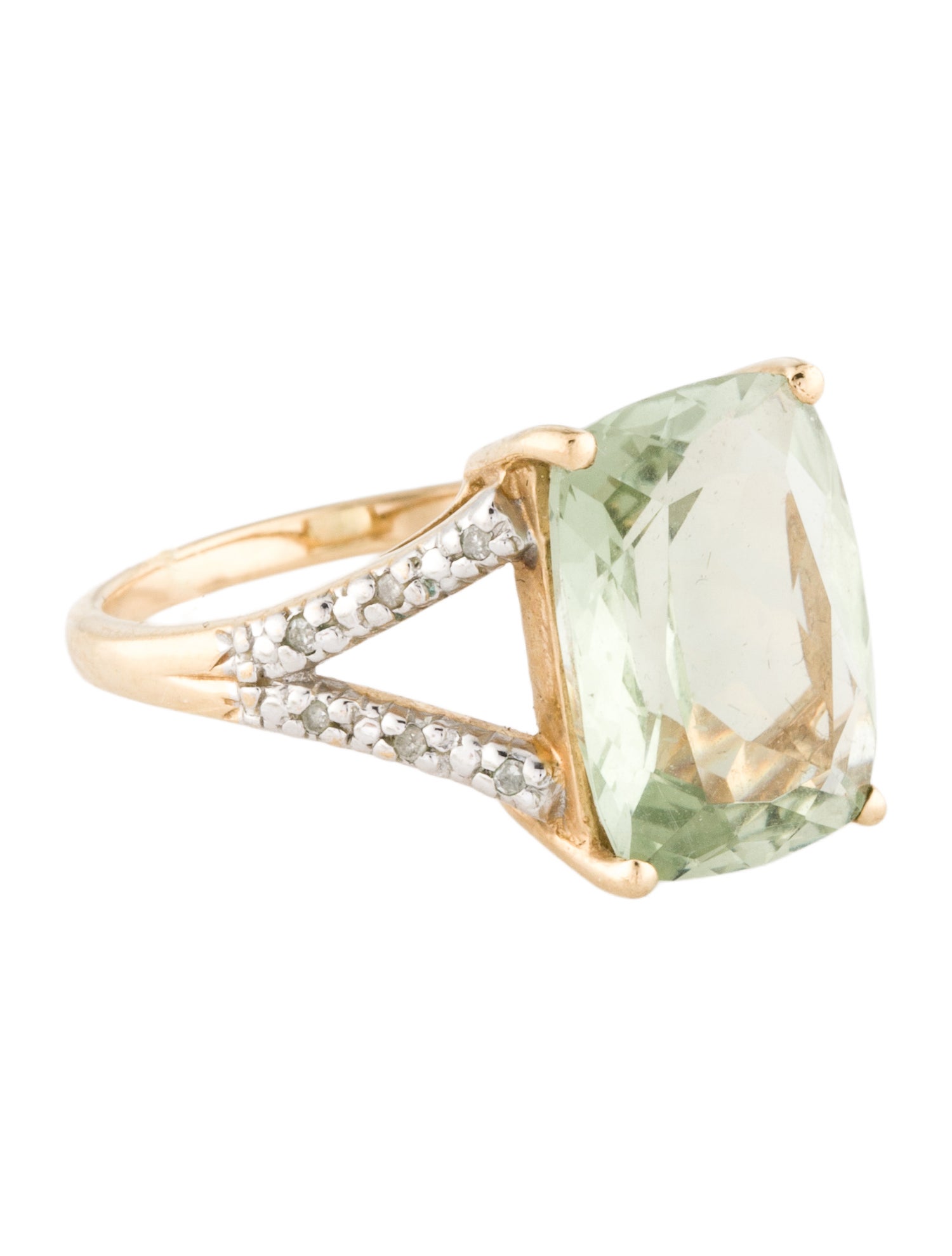Ring 10K Prasiolite & Diamond Cocktail