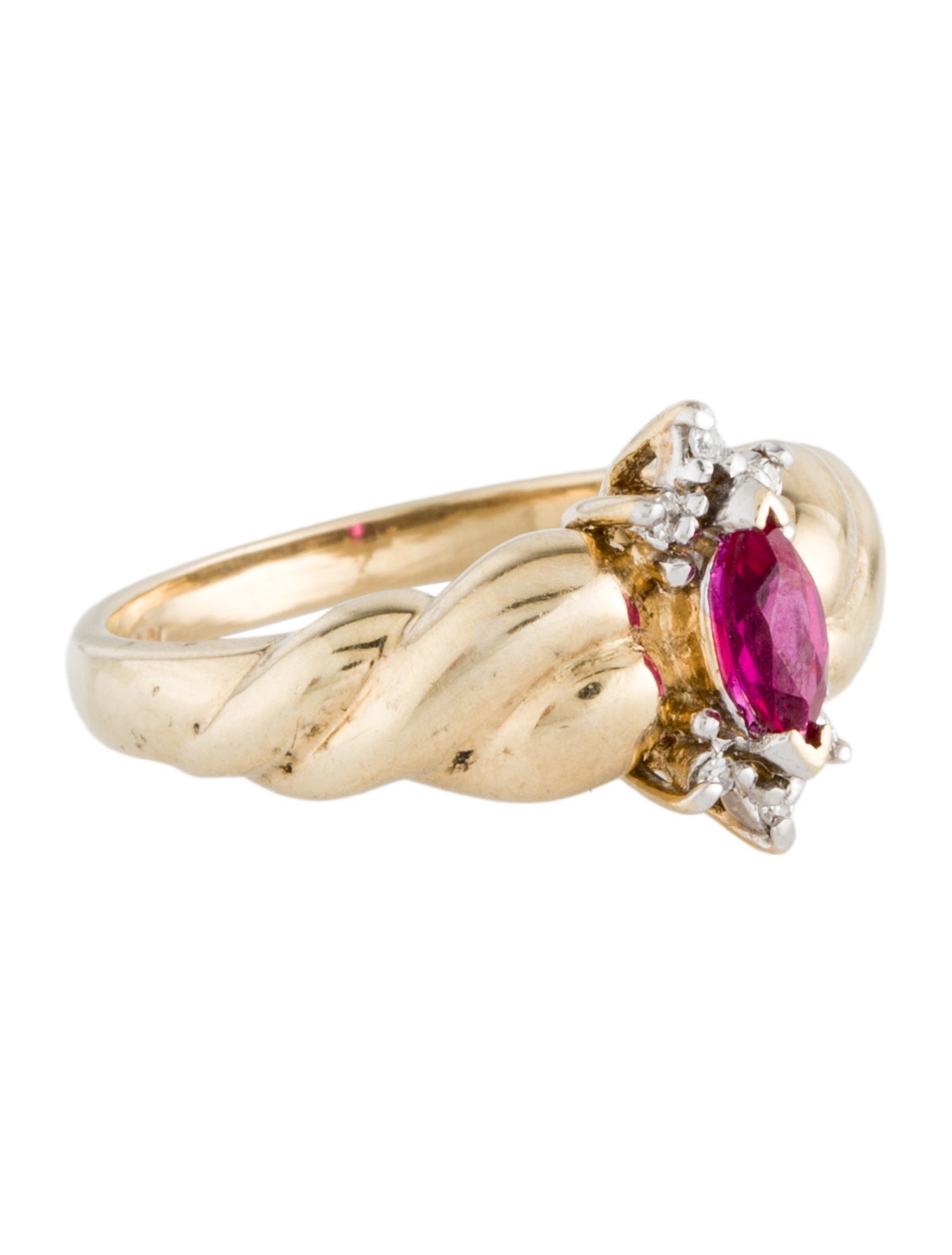 Ring 10K Synthetic Ruby & Diamond Cocktail