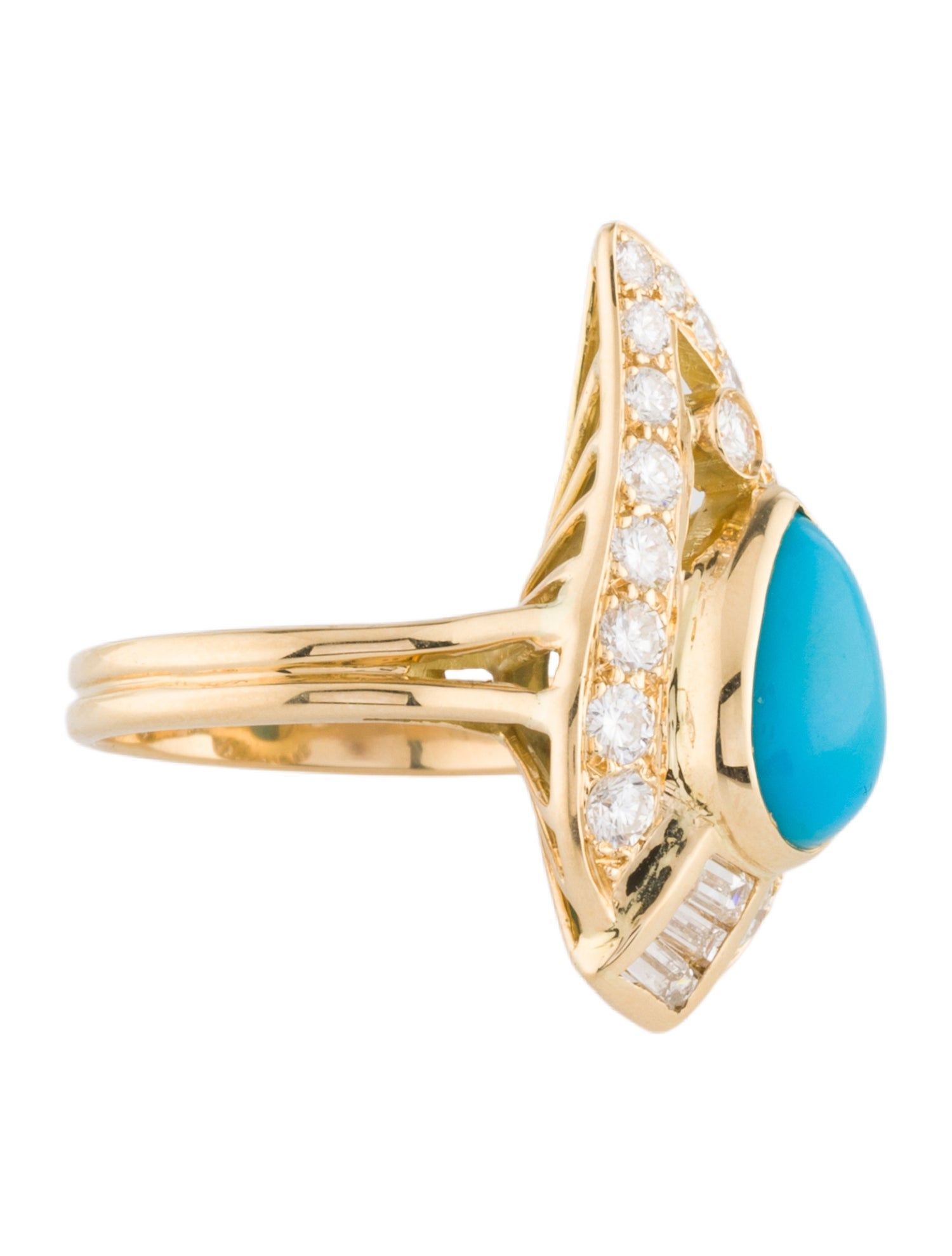 Ring 18K Turquoise & Diamond Paisley Cocktail