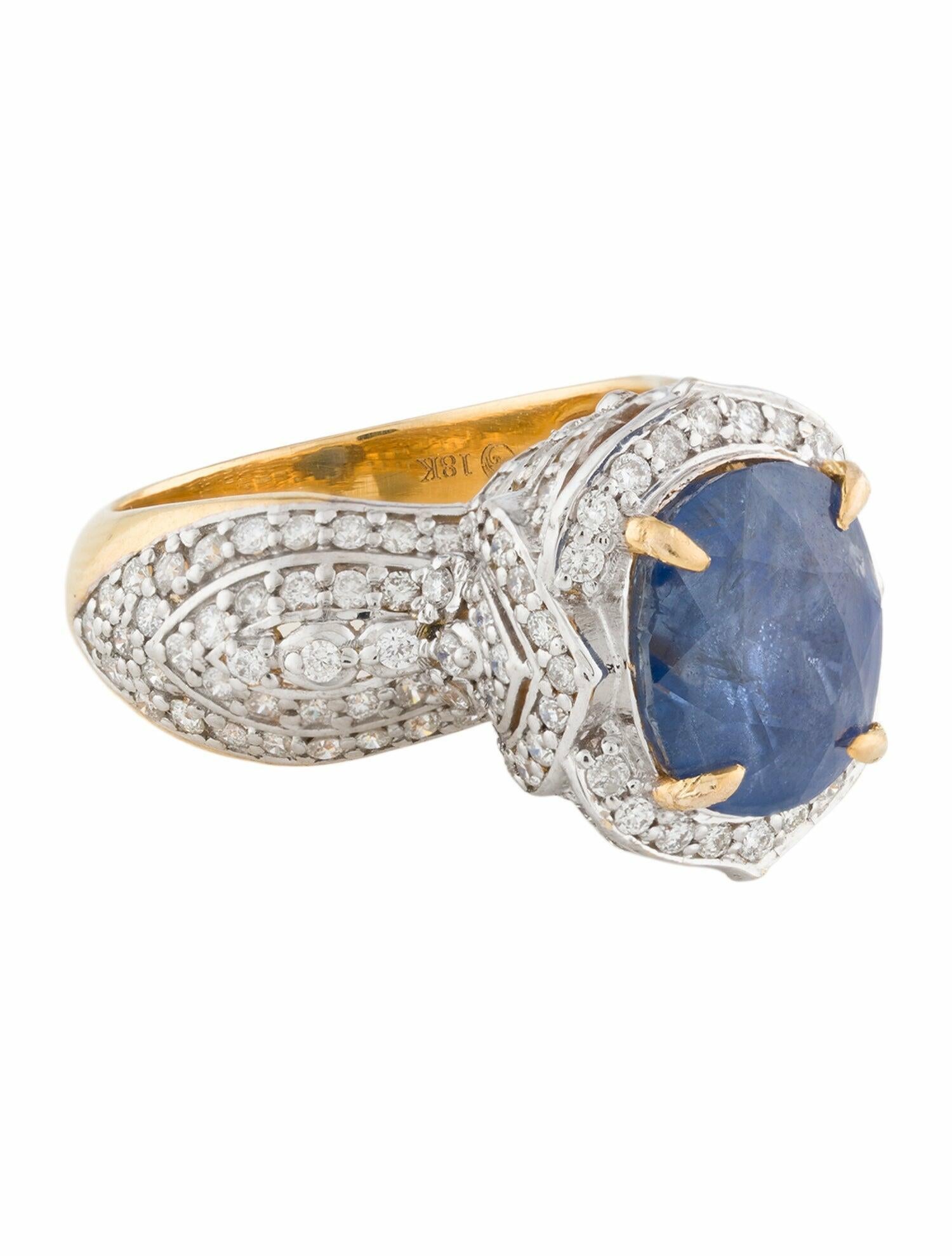 Ring 18K 8.15ct Unheated Burmese Sapphire & Diamond Cocktail Ring