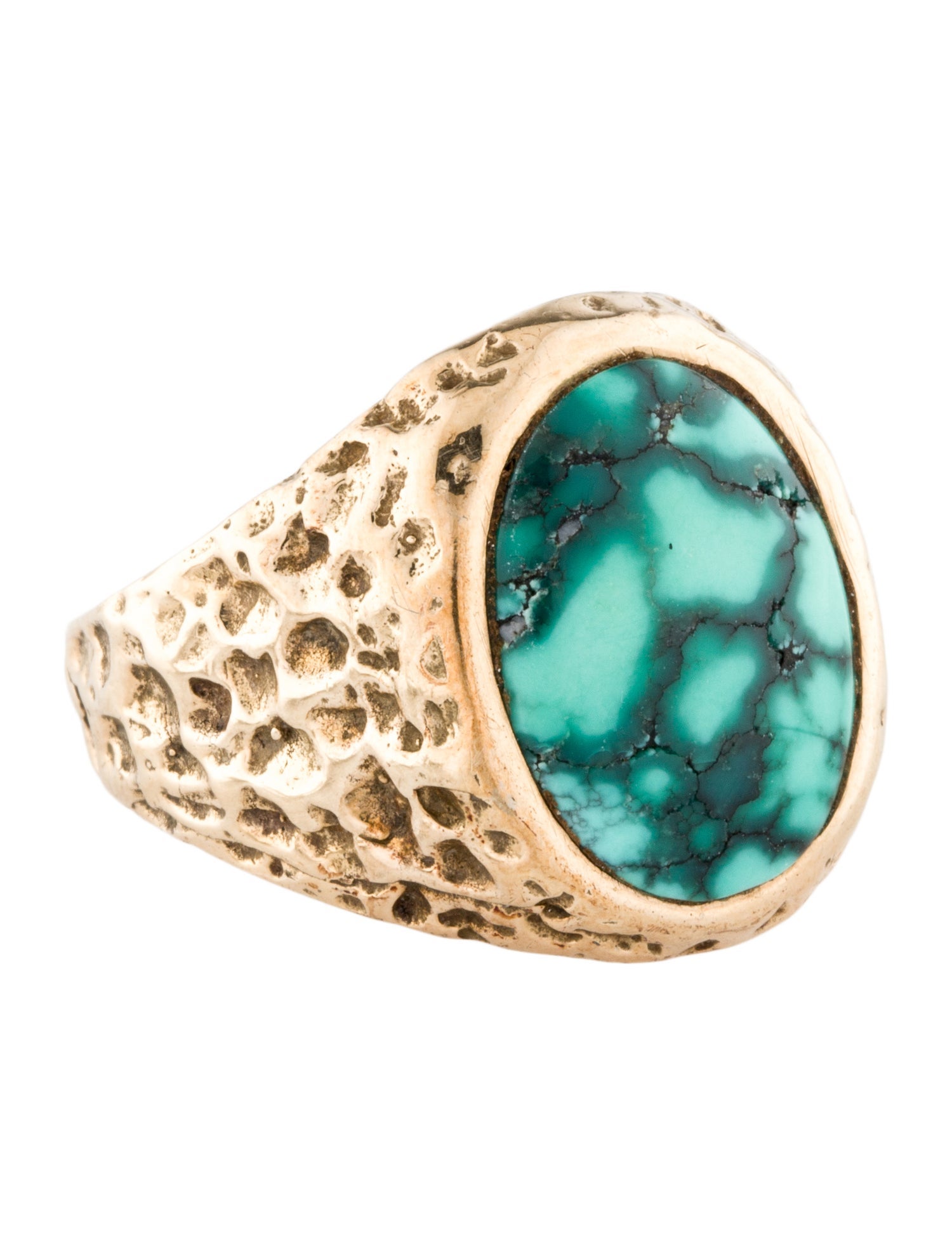 Ring 10K Turquoise Textured Cocktail