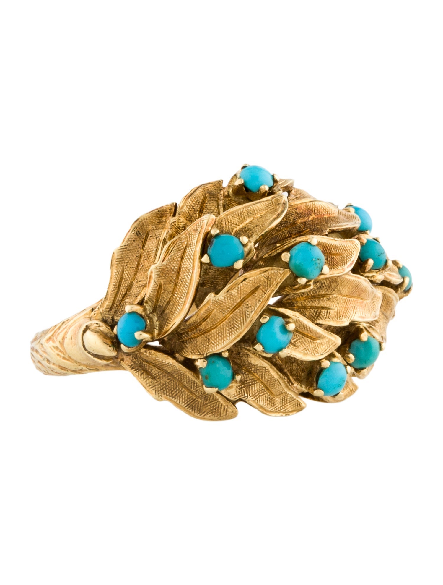 Ring 18K Turquoise Foliate Leaf Ring