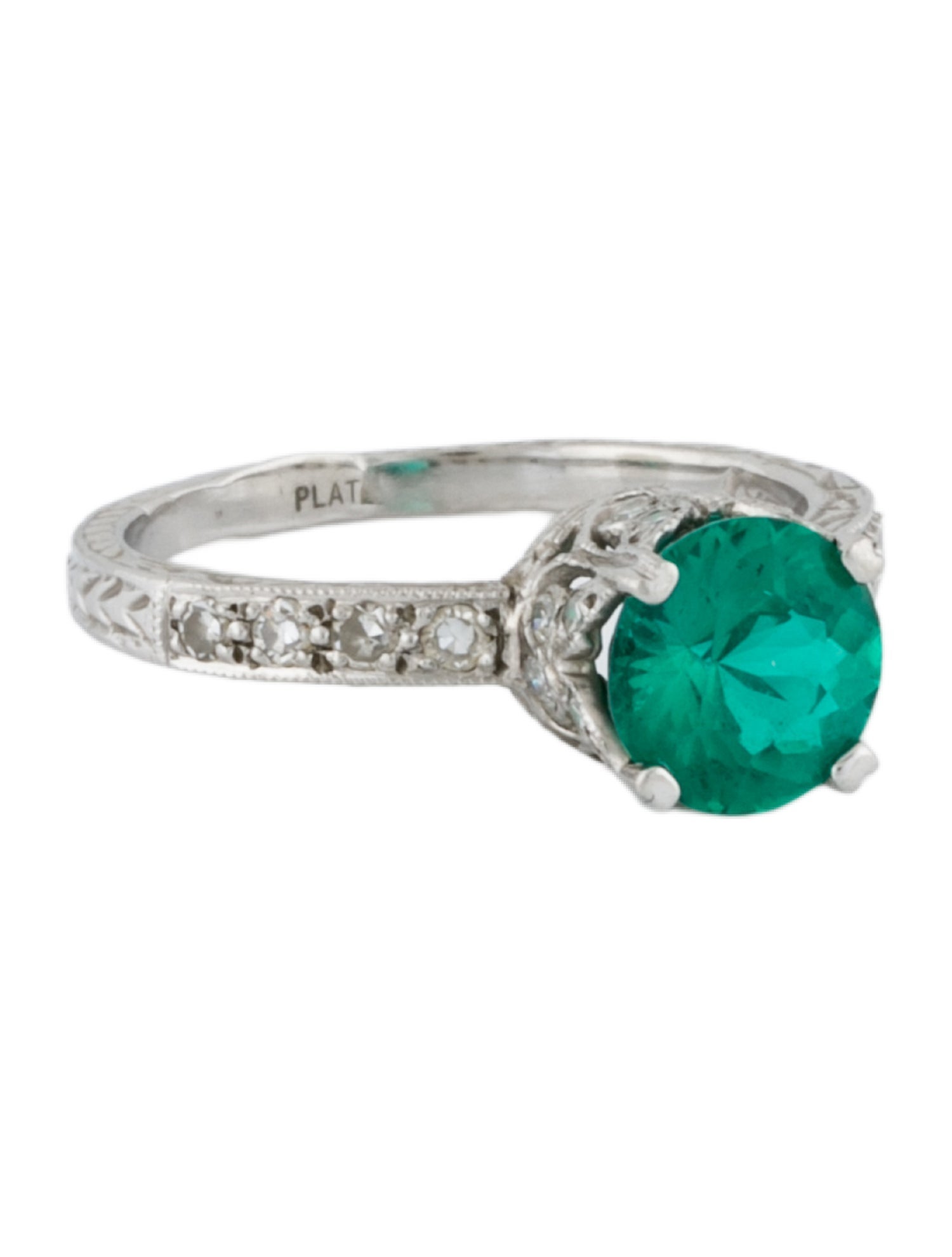 Ring Platinum 1.04ct Synthetic Emerald & Diamond Cocktail