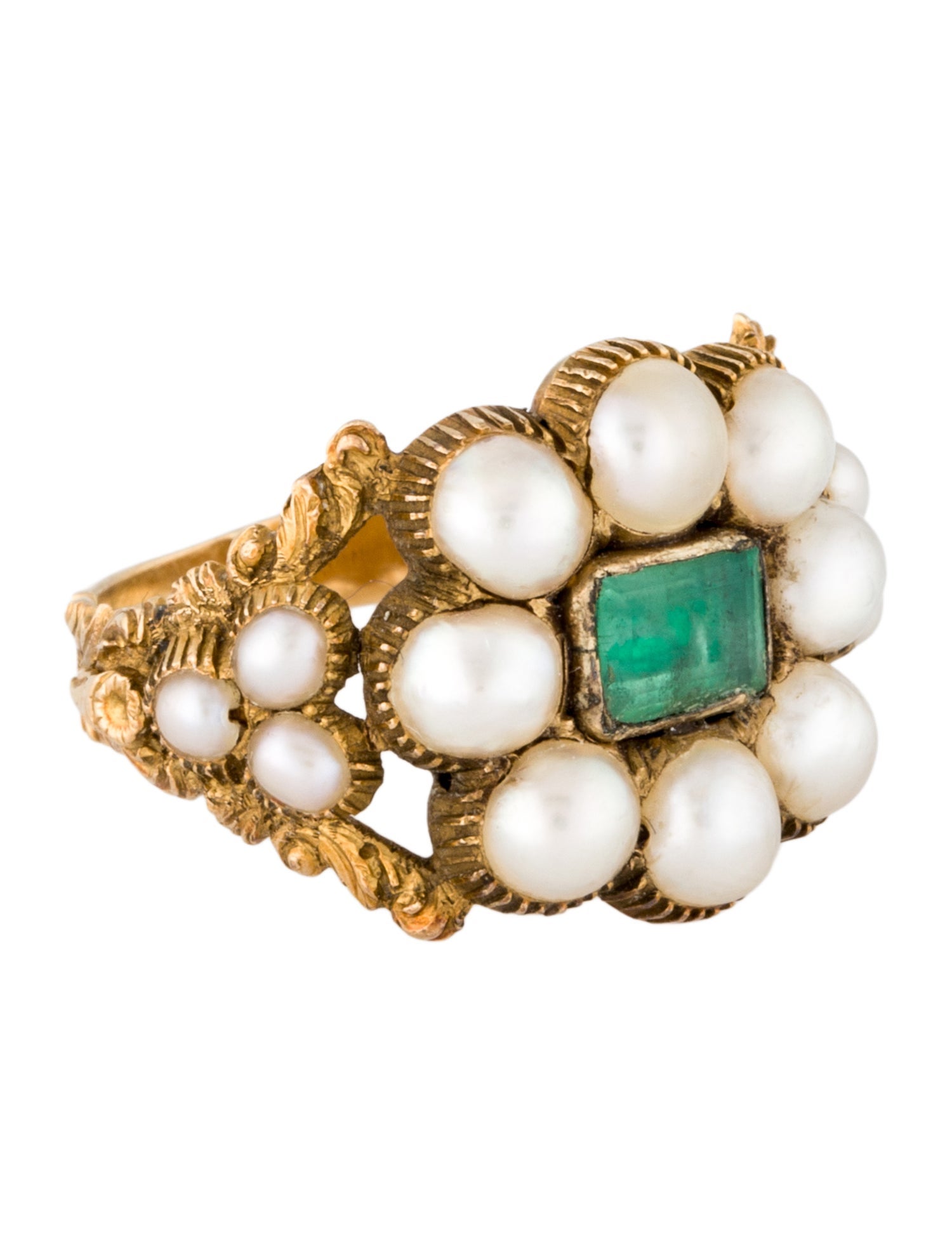 Ring Victorian 18K Pearl & Emerald