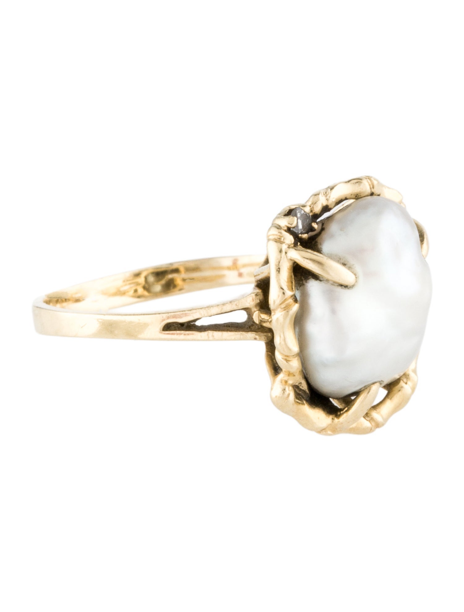 Ring 14K Pearl & Diamond Cocktail