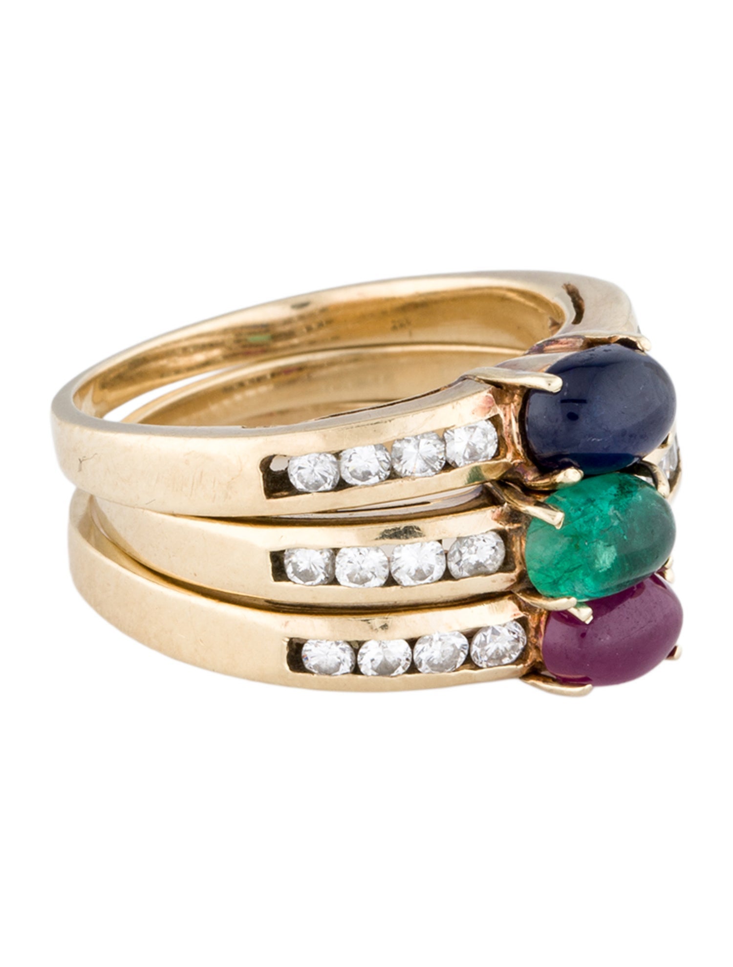 Ring Synthetic Ruby, Emerald, Sapphire & Diamond Set