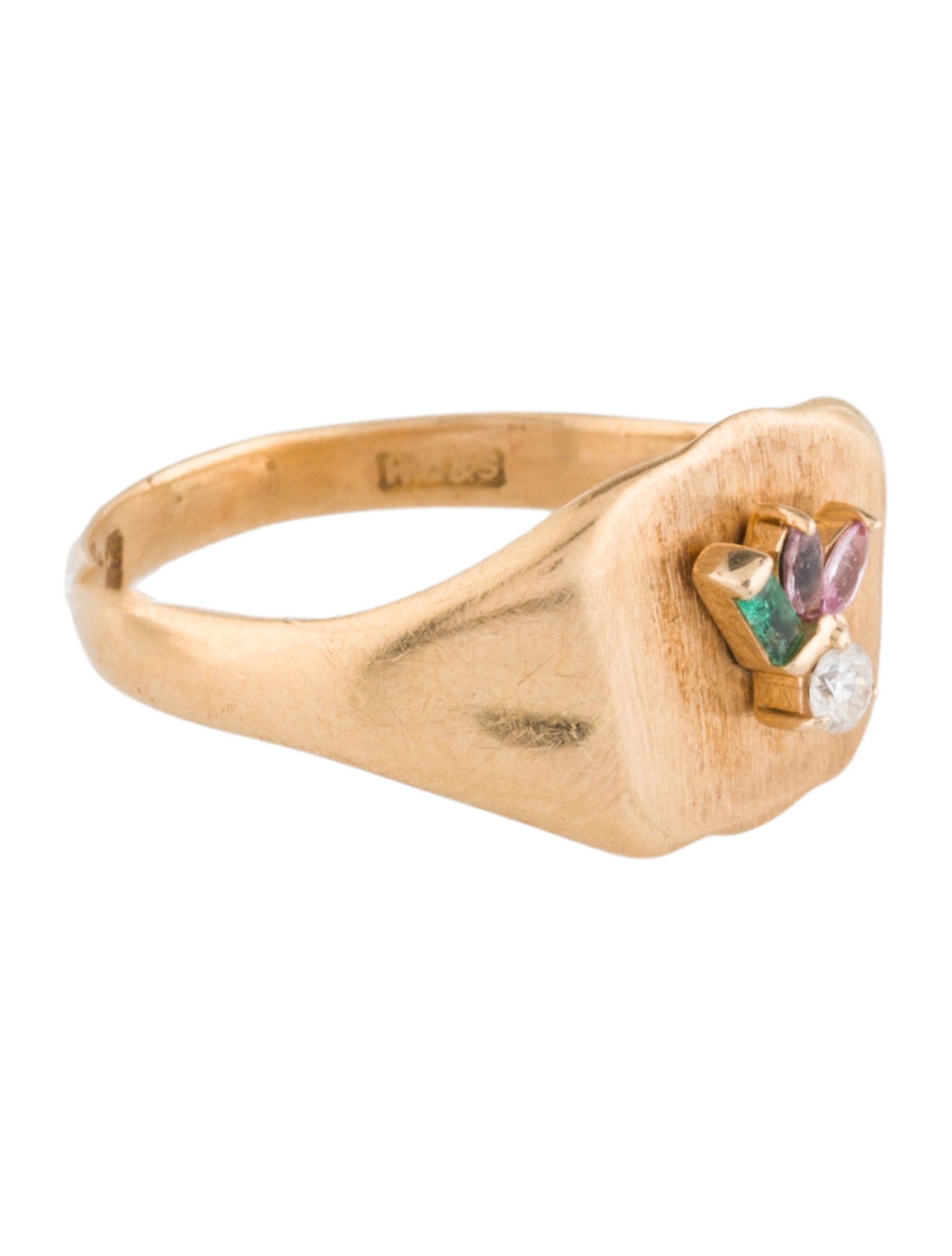 Ring 18K Diamond, Emerald & Sapphire Signet