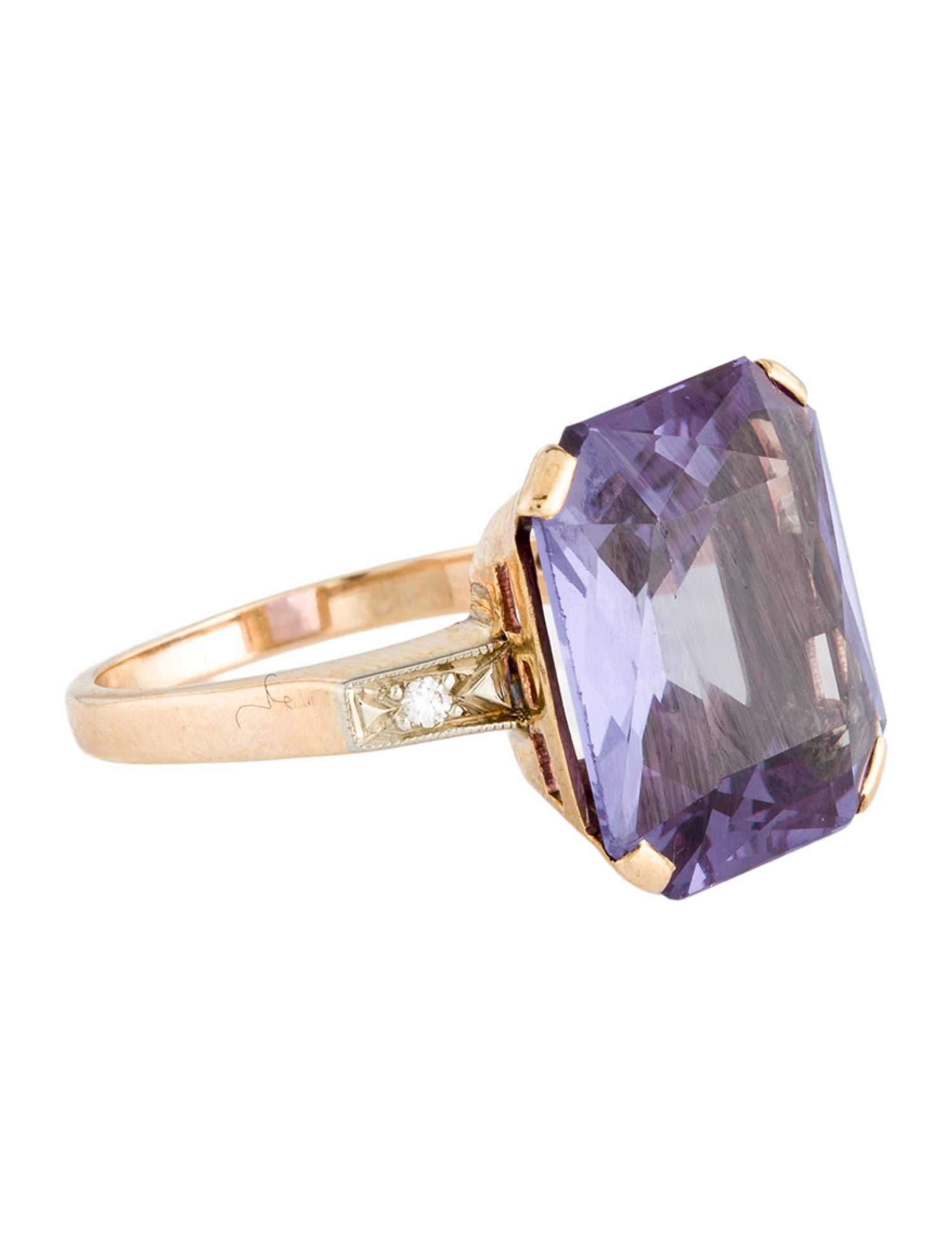 Ring 14K Synthetic Sapphire & Diamond Cocktail Ring