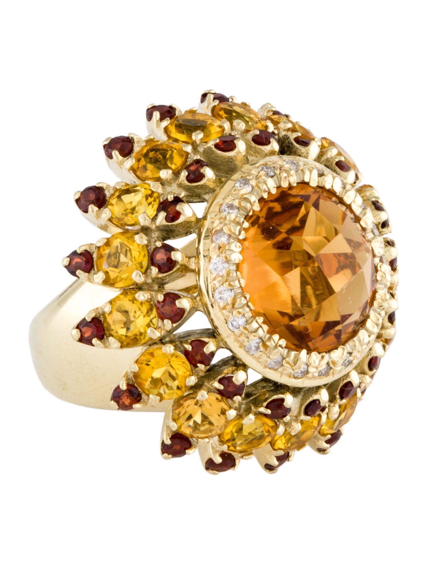 Ring 14K Citrine, Garnet & Diamond Cocktail