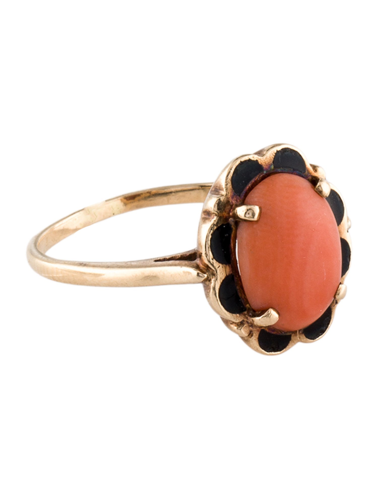 Ring 14K Coral & Enamel Cocktail