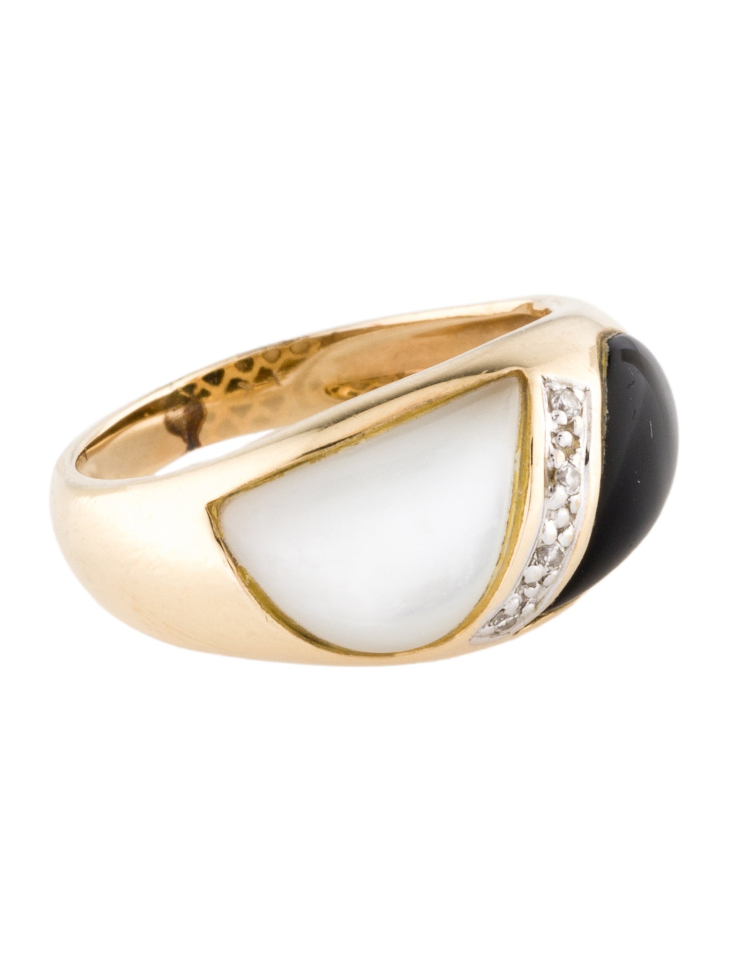Ring 14K Mother of Pearl, Diamond, & Onyx Cocktail Ring