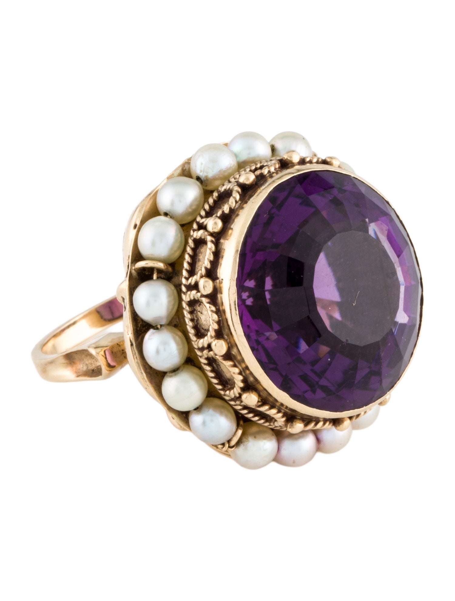 Ring 14K Pearl & 23.47ct Amethyst Cocktail