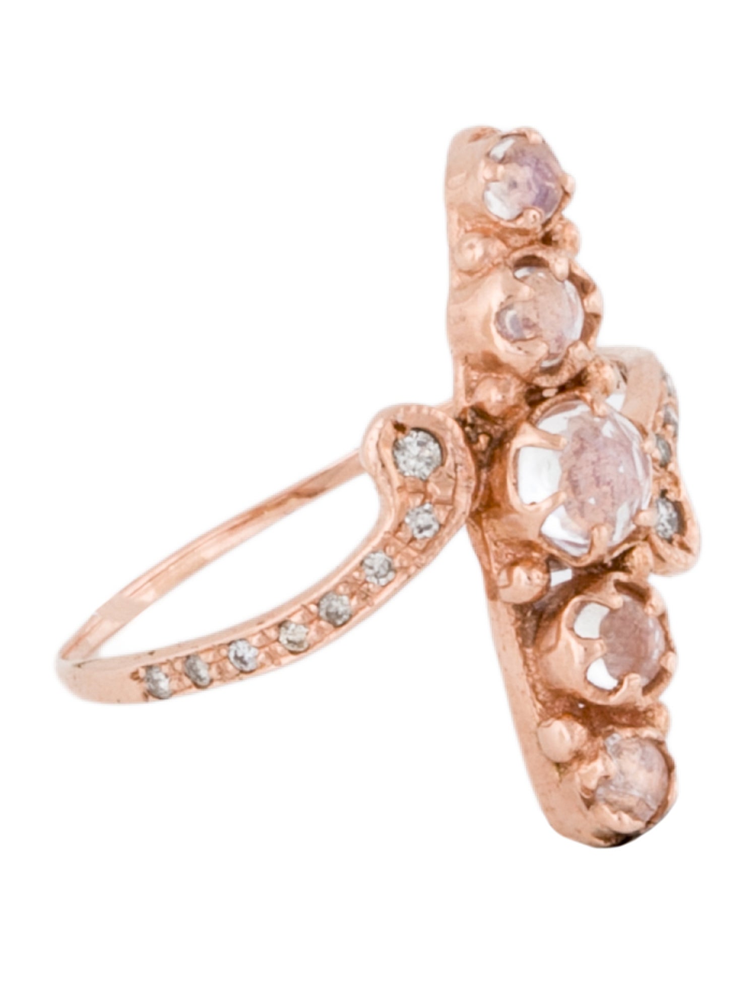 Ring 14K Moonstone Labradorite & Diamond Cocktail