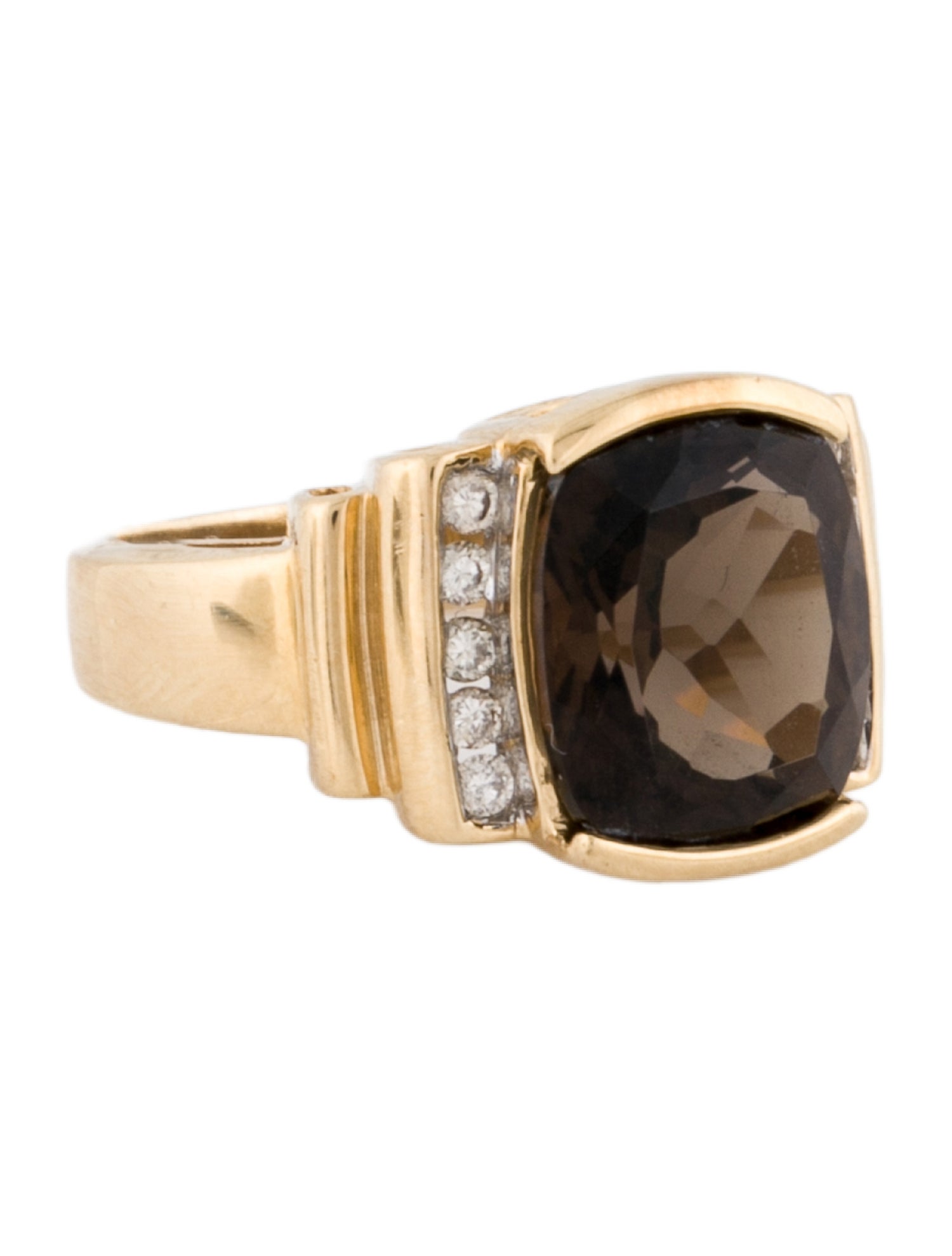 Ring 14K 5.06ct Smoky Quartz & Diamond Cocktail