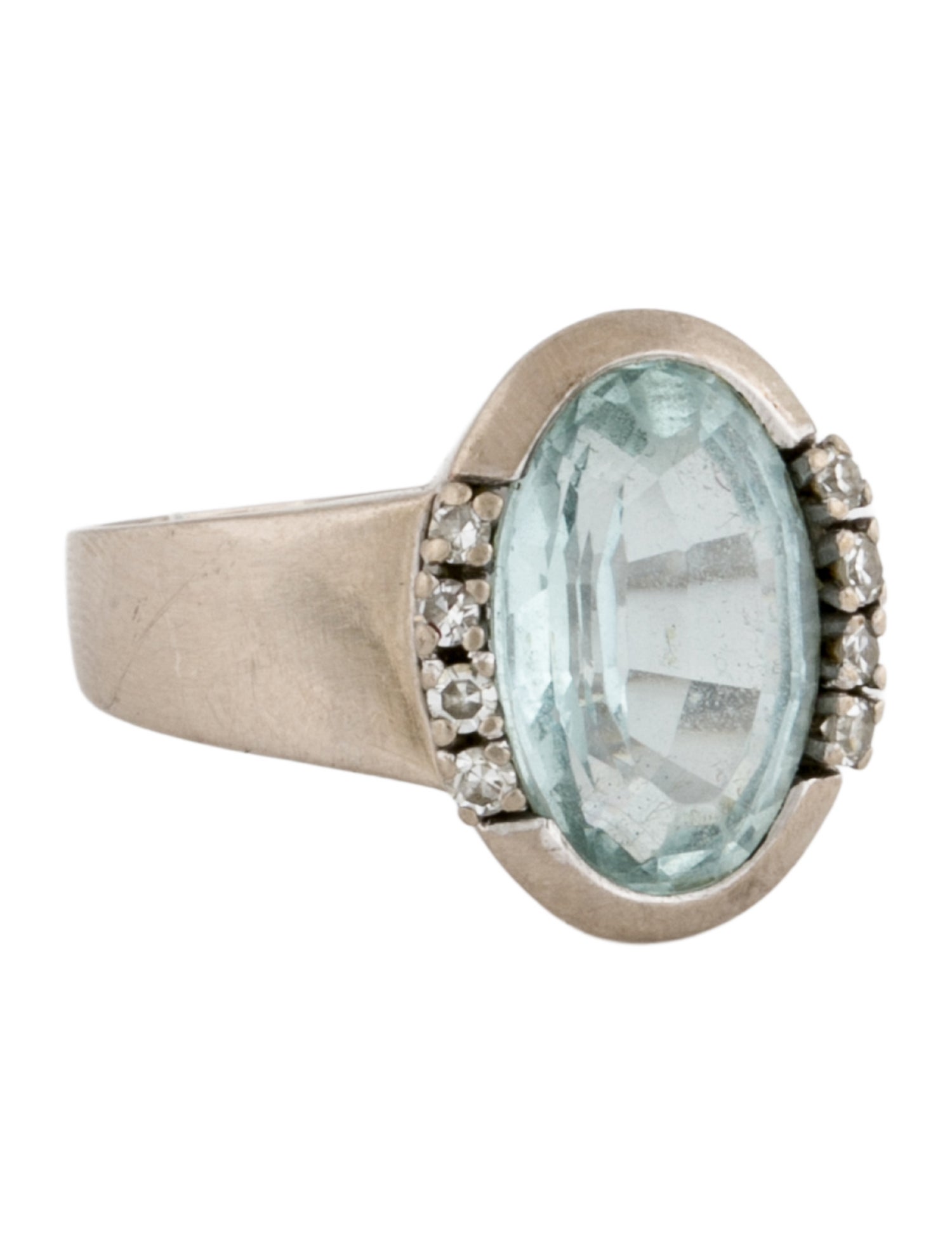 Ring 14K Aquamarine & Diamond Cocktail