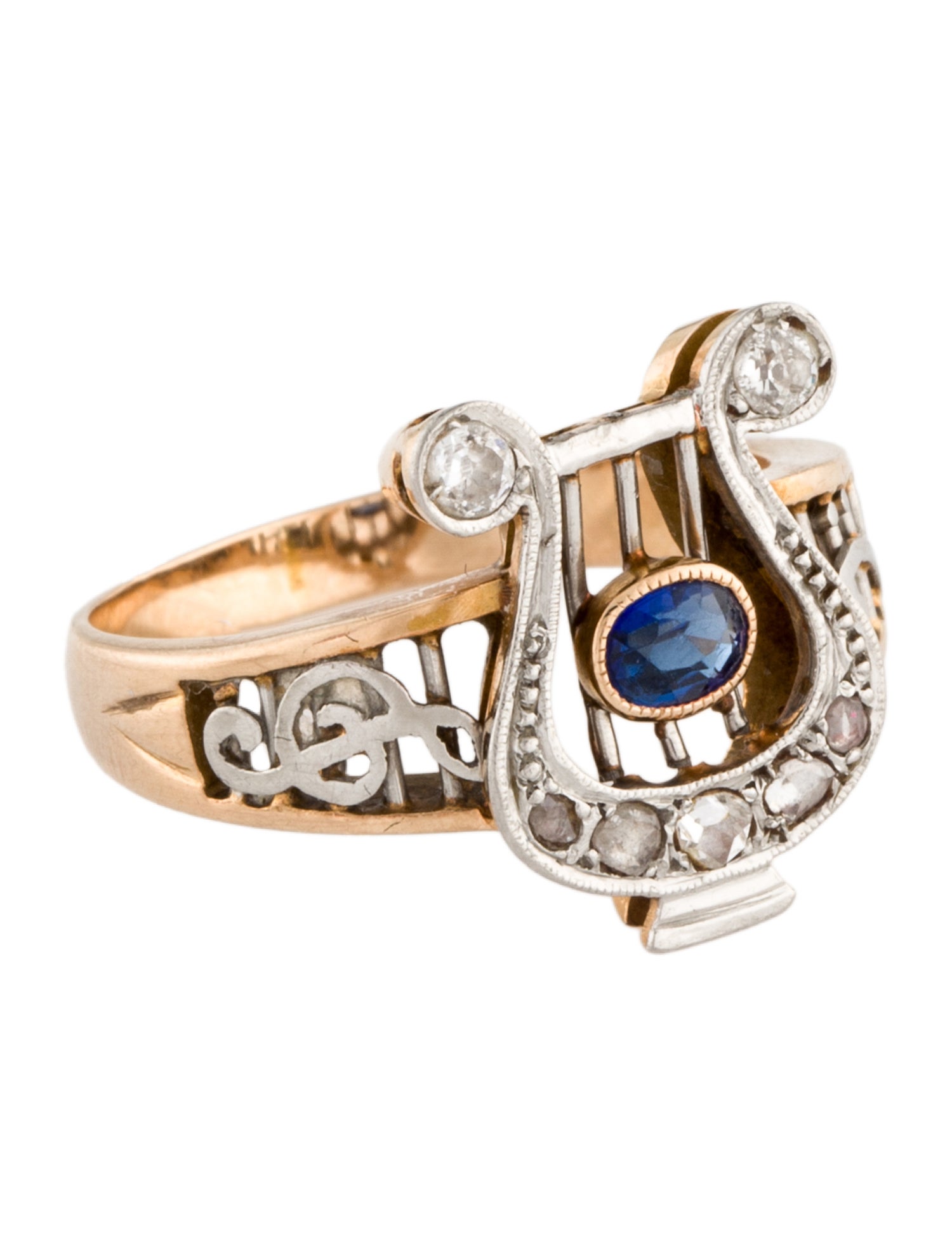 Ring Vintage Sapphire & Diamond Harp Cocktail