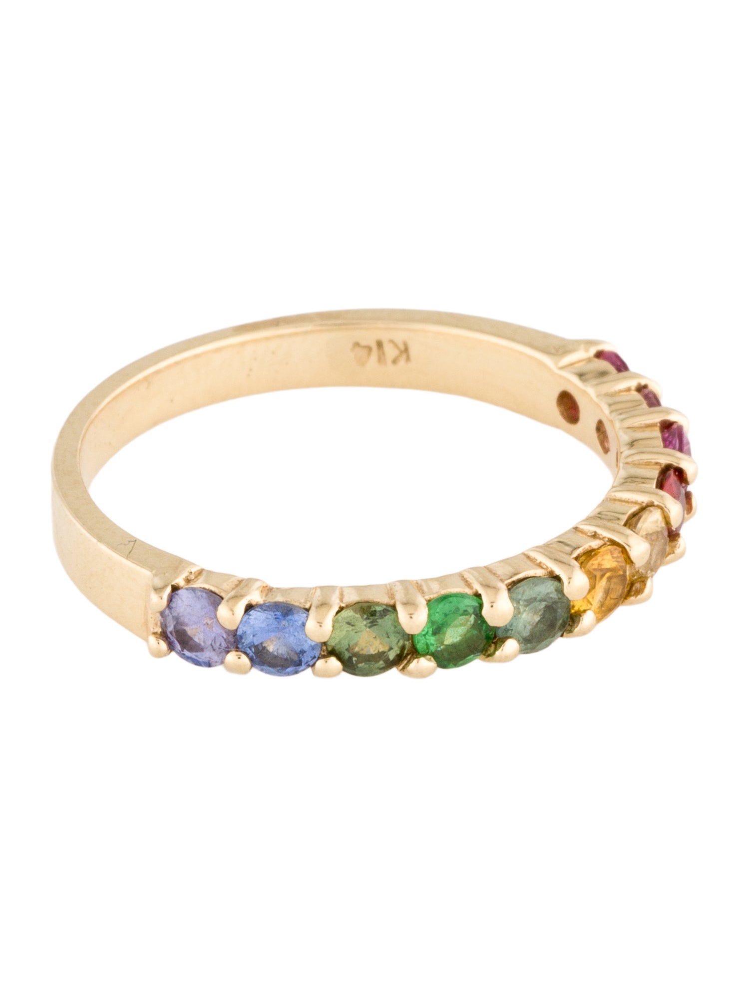 Ring 14K Sapphire, Ruby & Tsavorite Garnet Rainbow Band