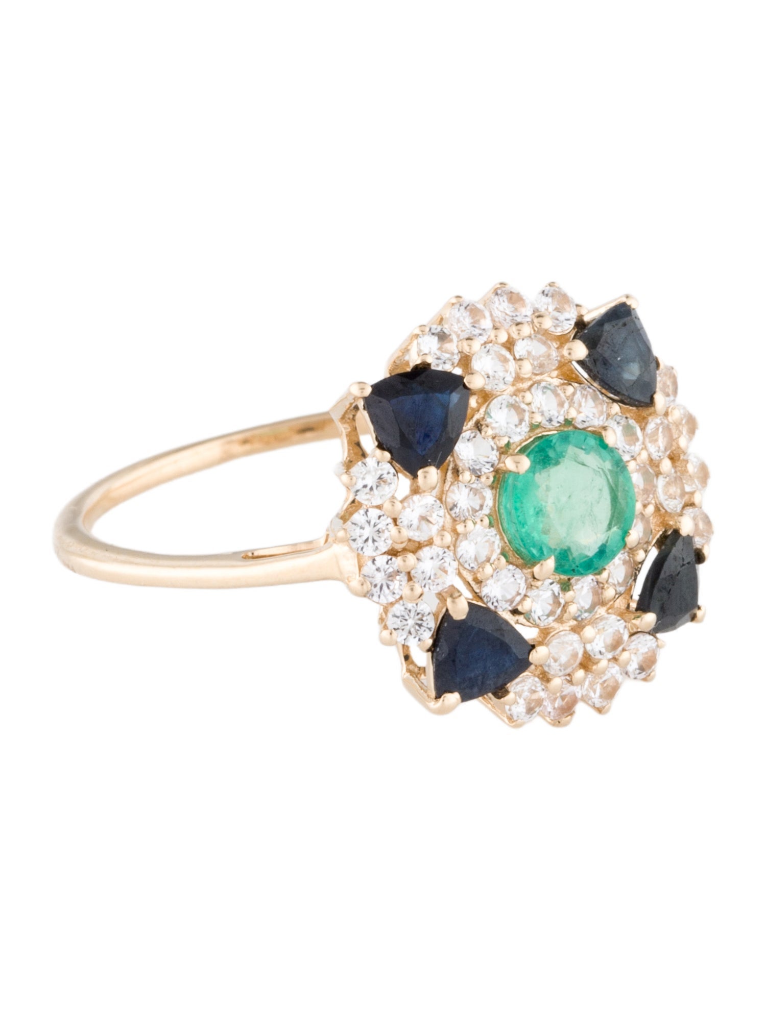 Ring 14K Emerald & 1.18ct Sapphire Cocktail