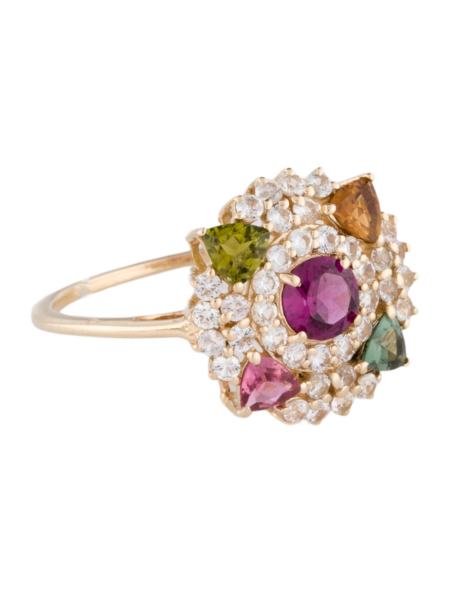 Ring 14K Rhodolite, Tourmaline & Sapphire Cocktail Ring