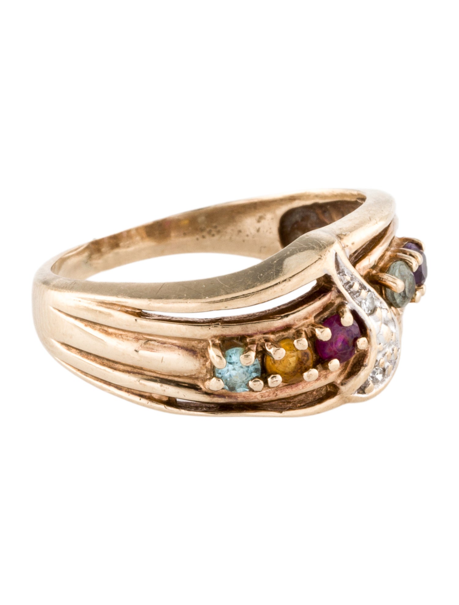 Ring 10K Multistone & Diamond Band