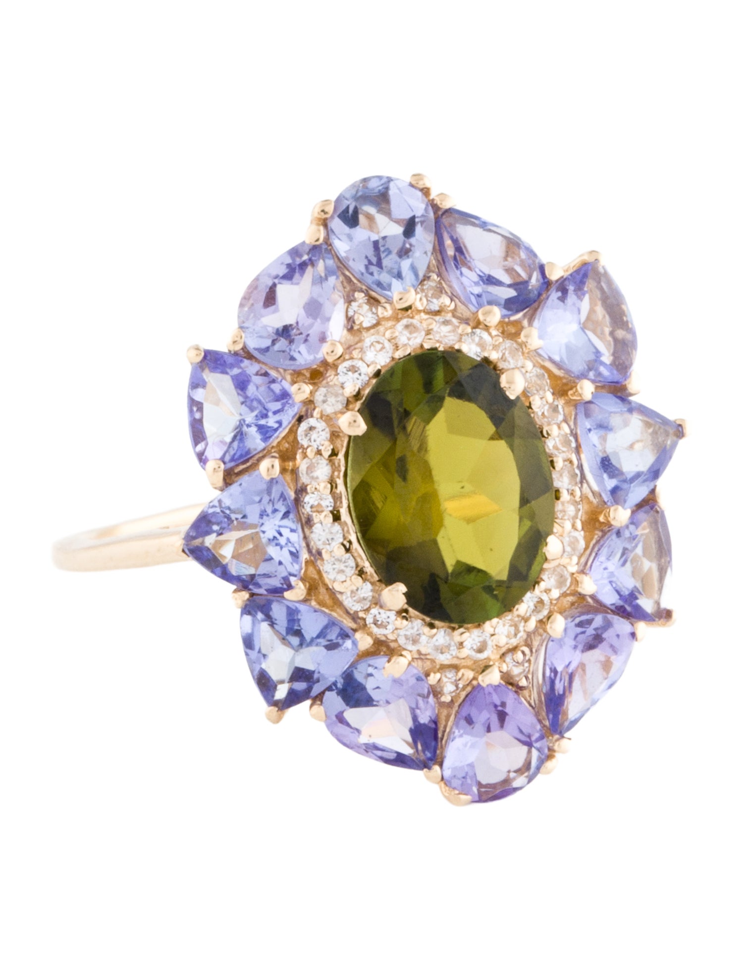 Ring 14K Multistone Cluster Floral Cocktail