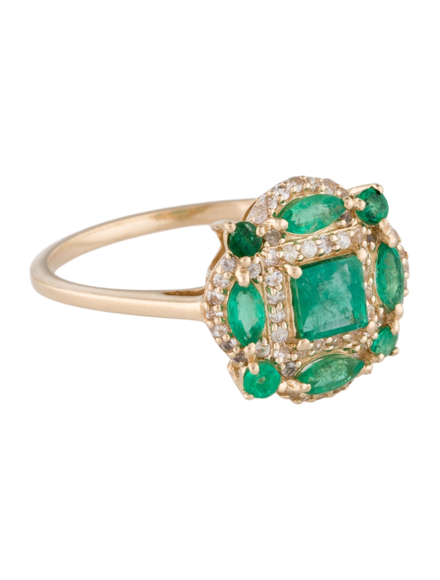 Ring 14K Emerald & Diamond Cocktail