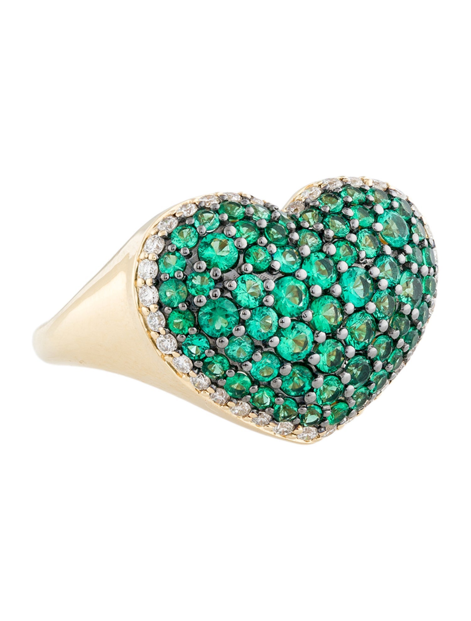 Ring 18K Emerald & Diamond Heart Cocktail