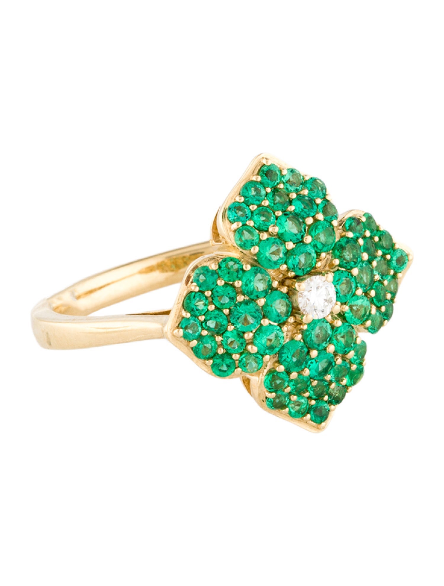 Ring 18K Diamond & Emerald Cocktail Rin