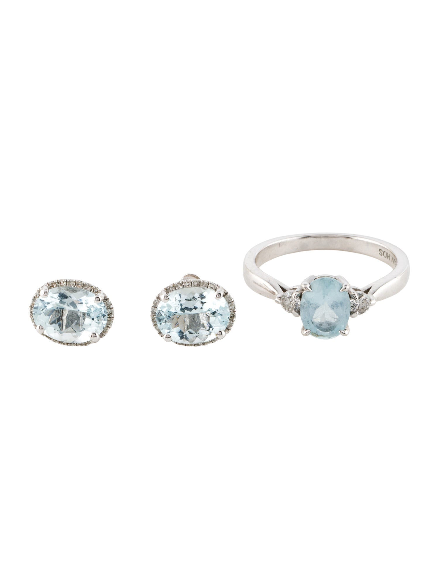 Ring 14K Aquamarine & Diamond & Earring Set
