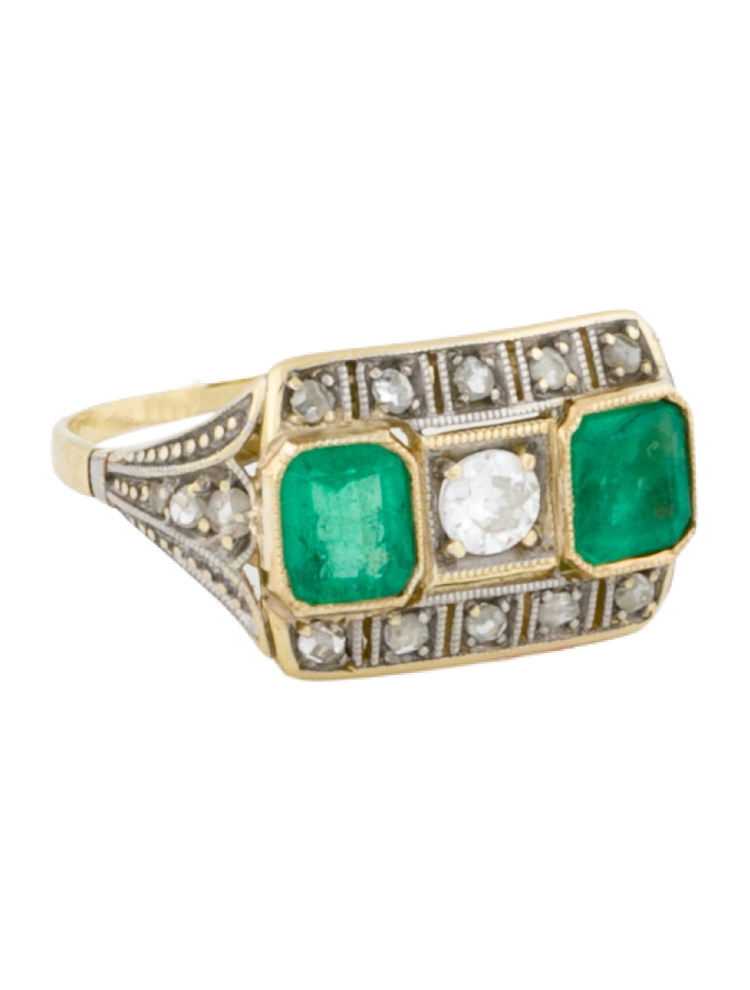 Ring 18K Emerald & Diamond Cocktail