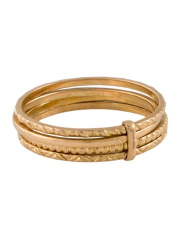 Pre-owned Ring 18k Textured Four Stacked Band  In Multi