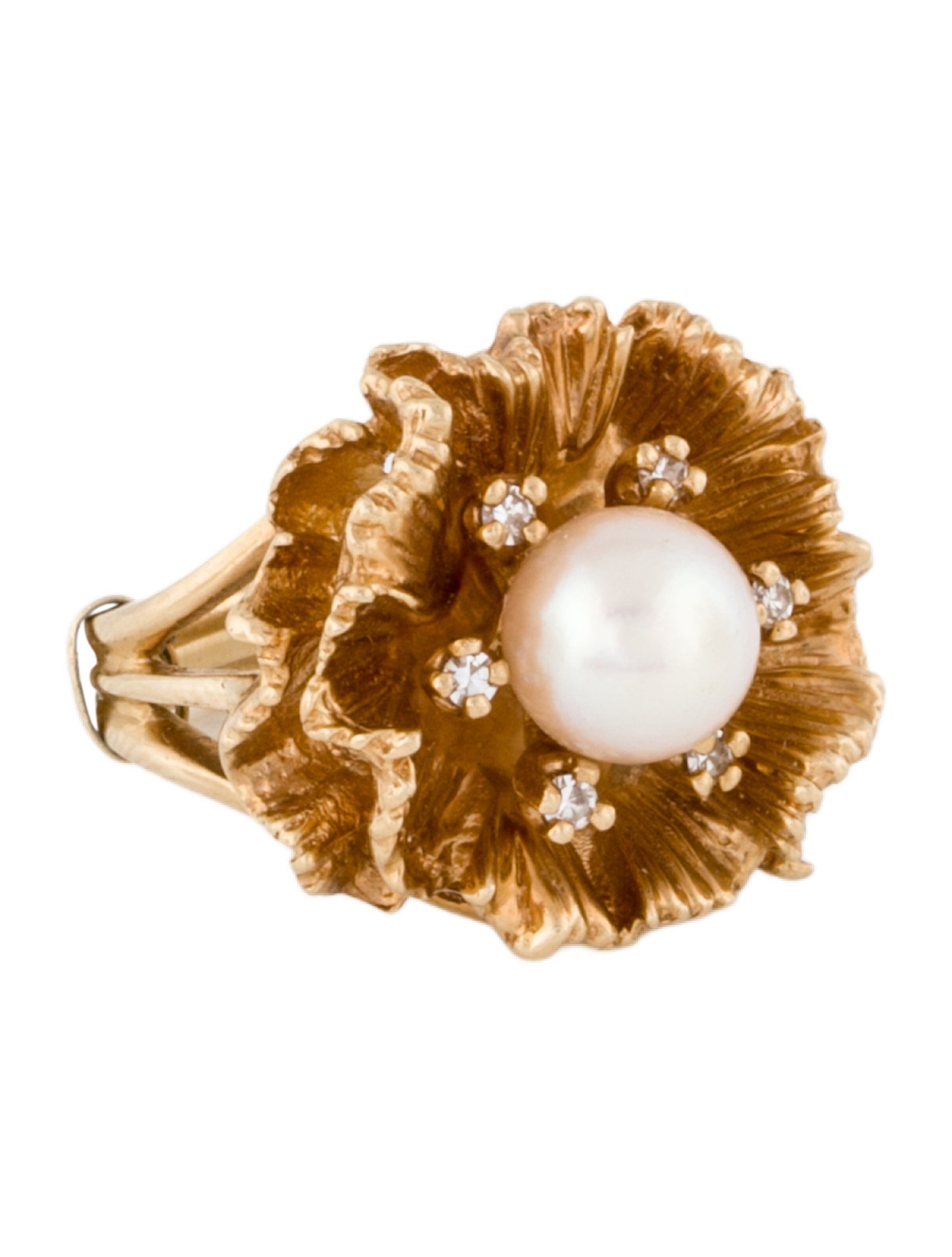 Ring 14k Pearl & Diamond Cocktail Ring