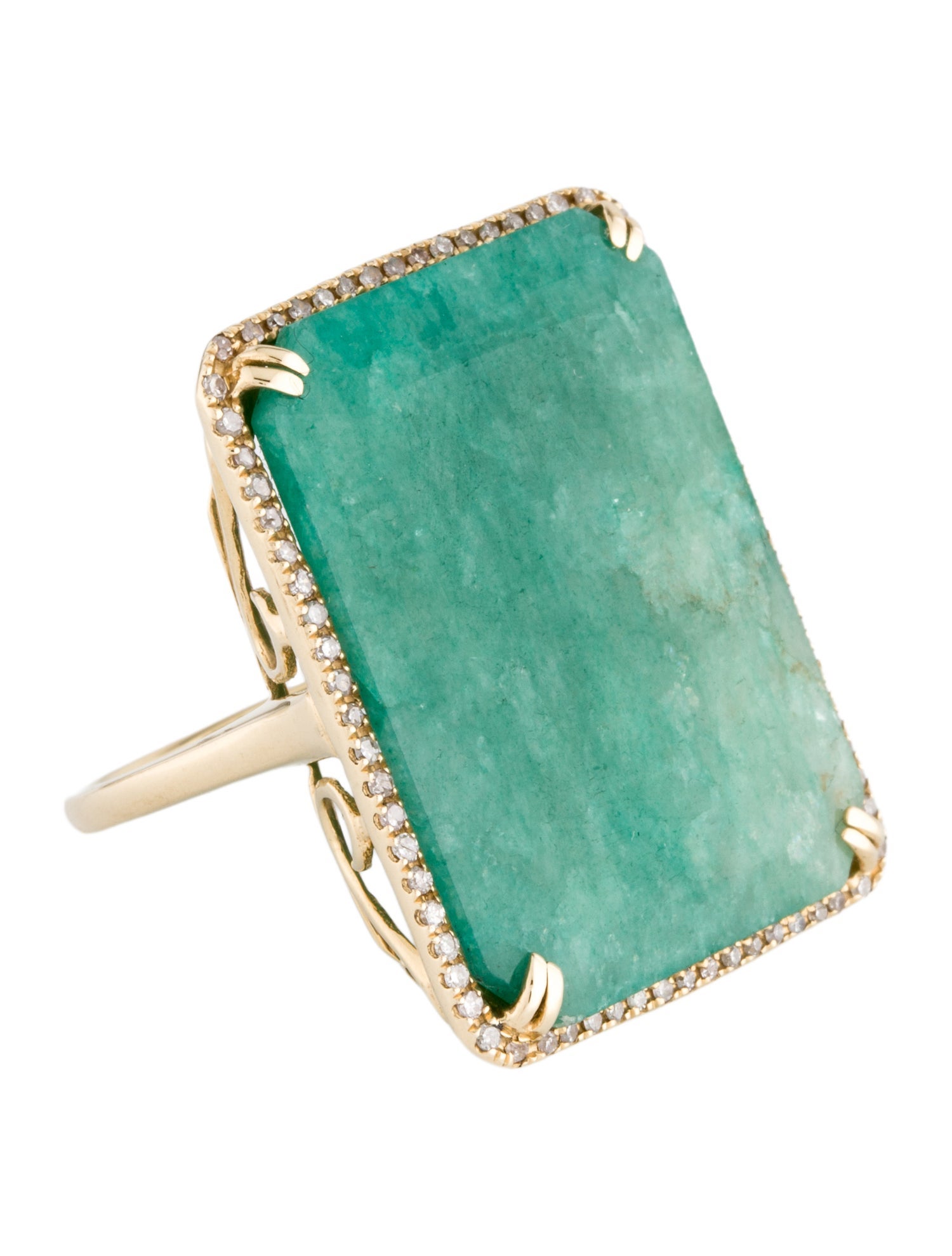 Ring 14K Emerald & Diamond Cocktail Ring