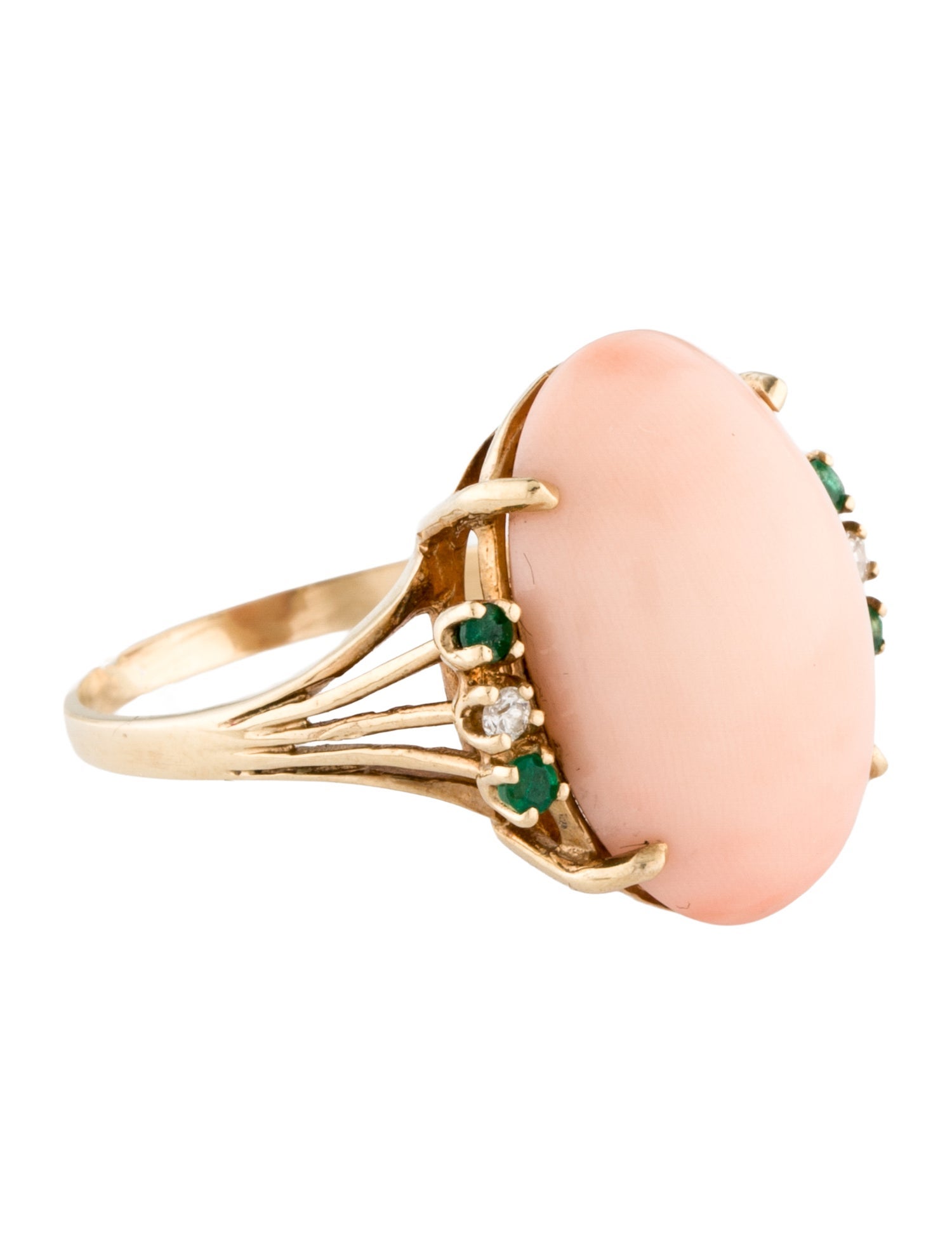 Ring 14K Coral, Emerald & Diamond Cocktail Ring