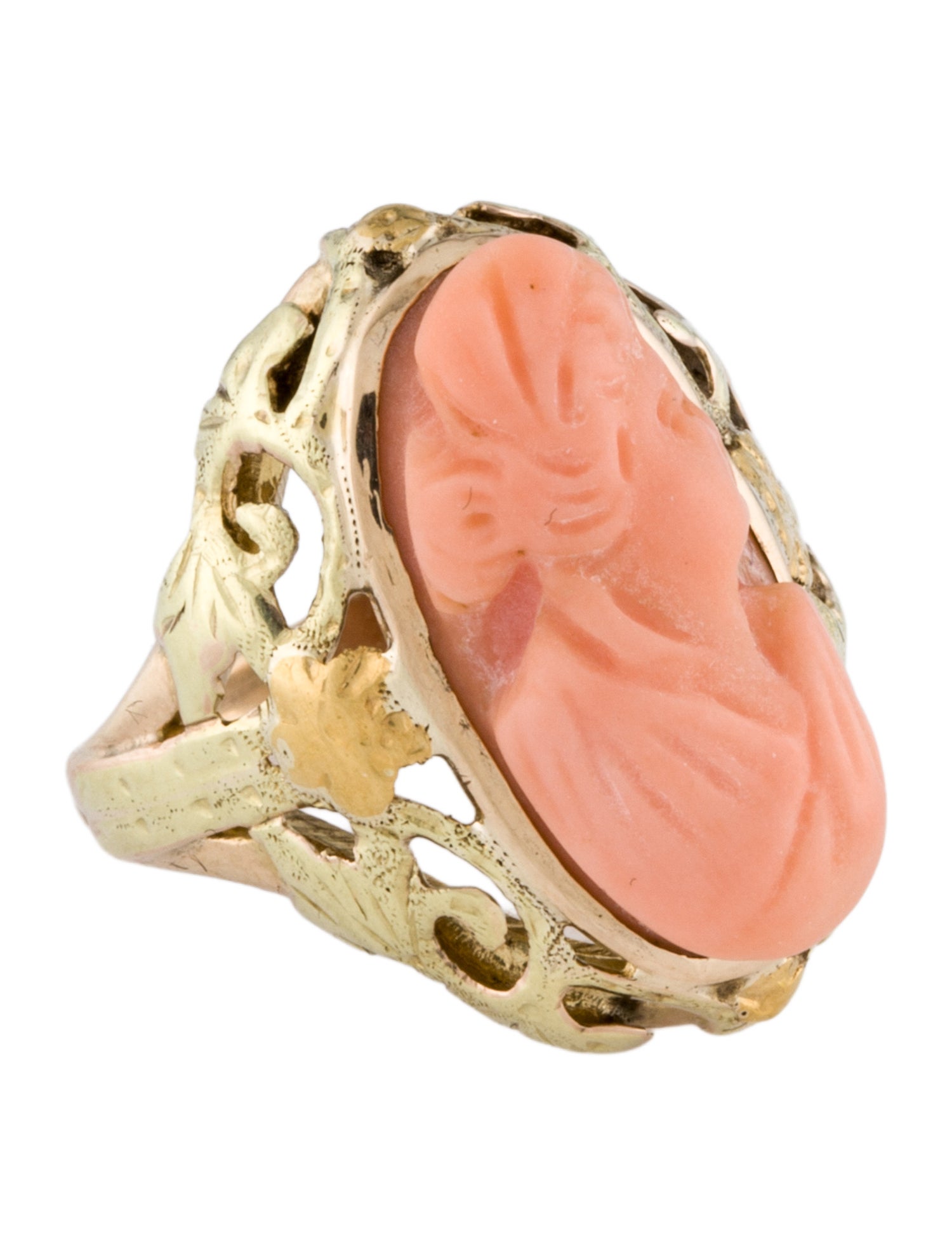 Ring 10K Coral Cameo Cocktail