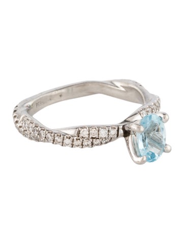 Pre-owned Ring Platinum Aquamarine & Diamond Cocktail  In Multi