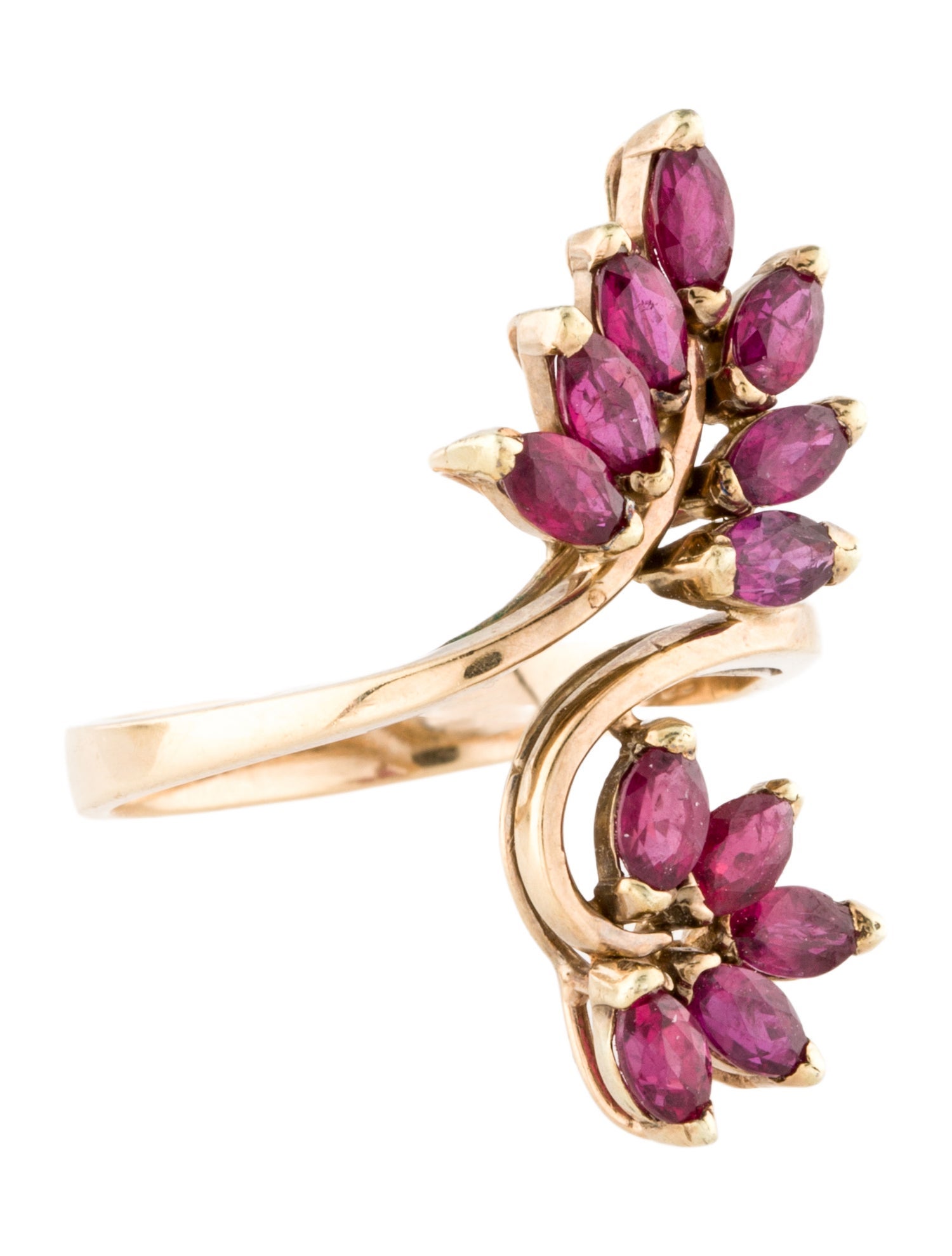 Ring 14K 1.56ctw Ruby Leaf Cocktail