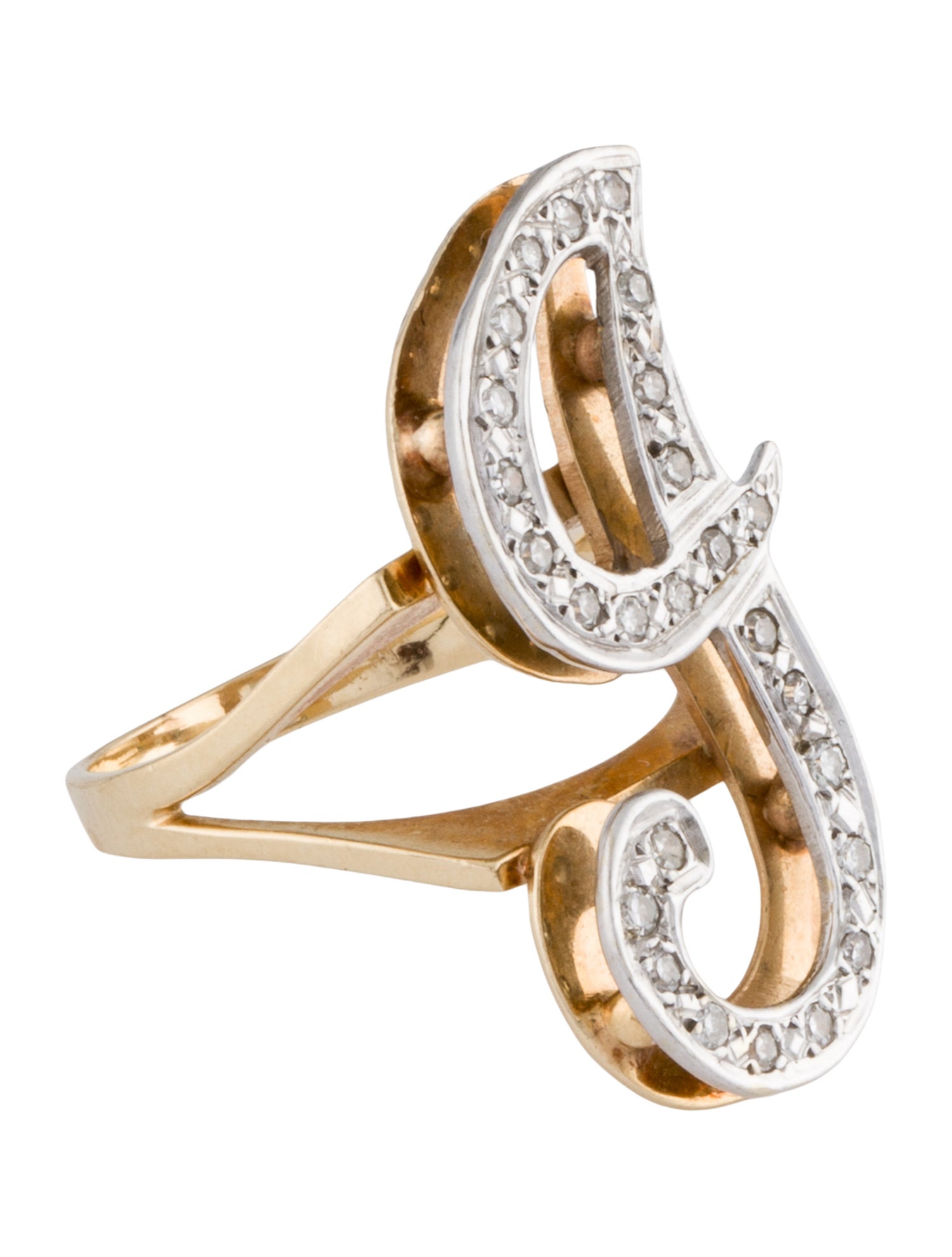 Ring 14K Diamond Letter 'J' Cocktail