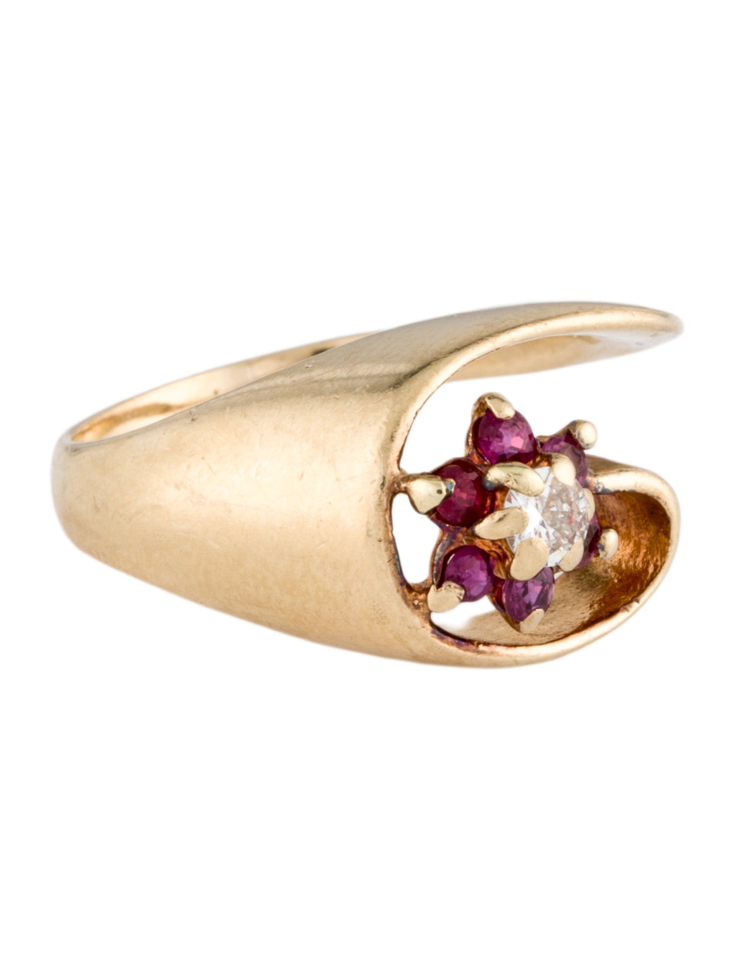 Ring 14K Ruby & Diamond Swirl Cocktail