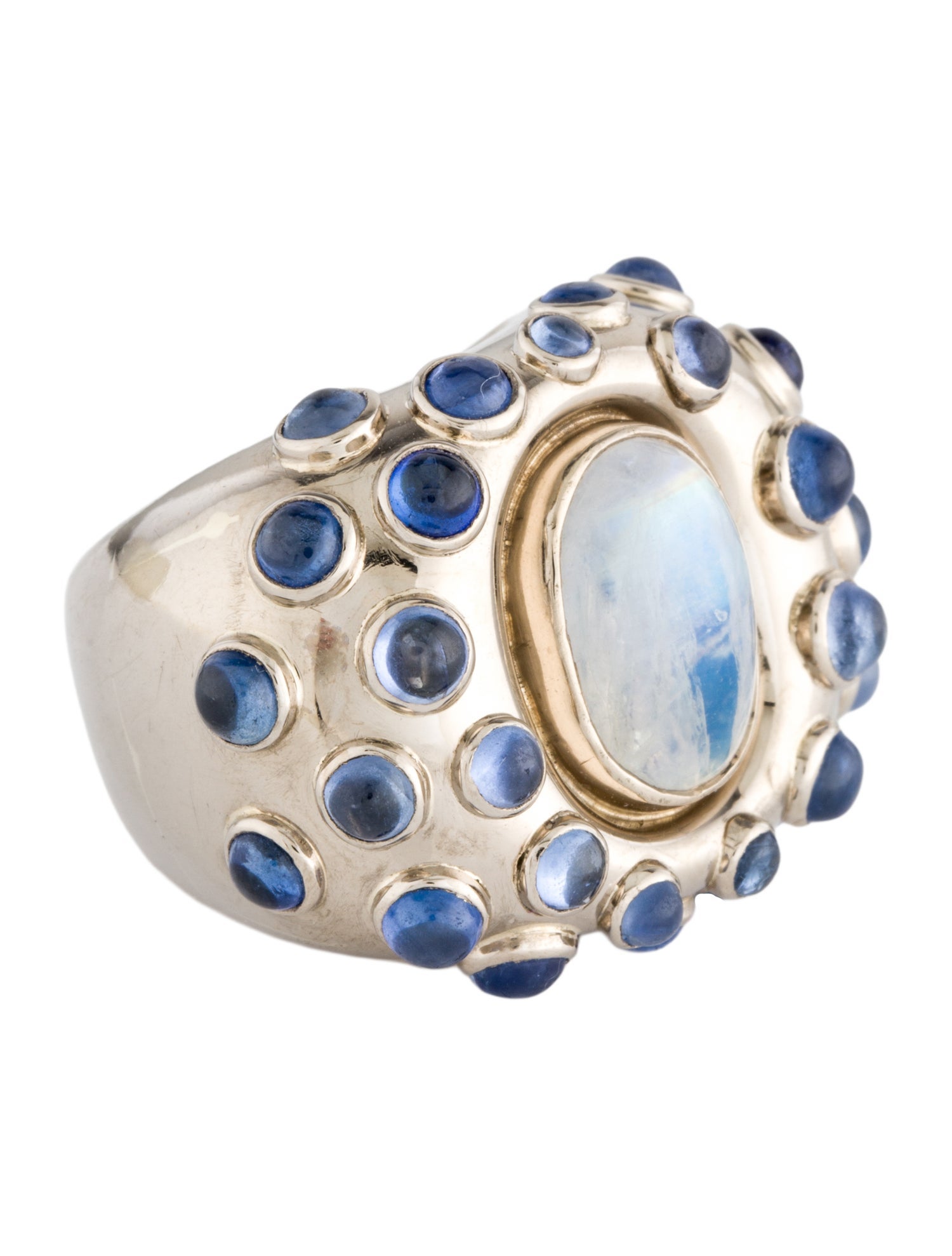 Ring Solange Azagury-Partridge 18K Moonstone Labradorite & Sapphire Cocktail