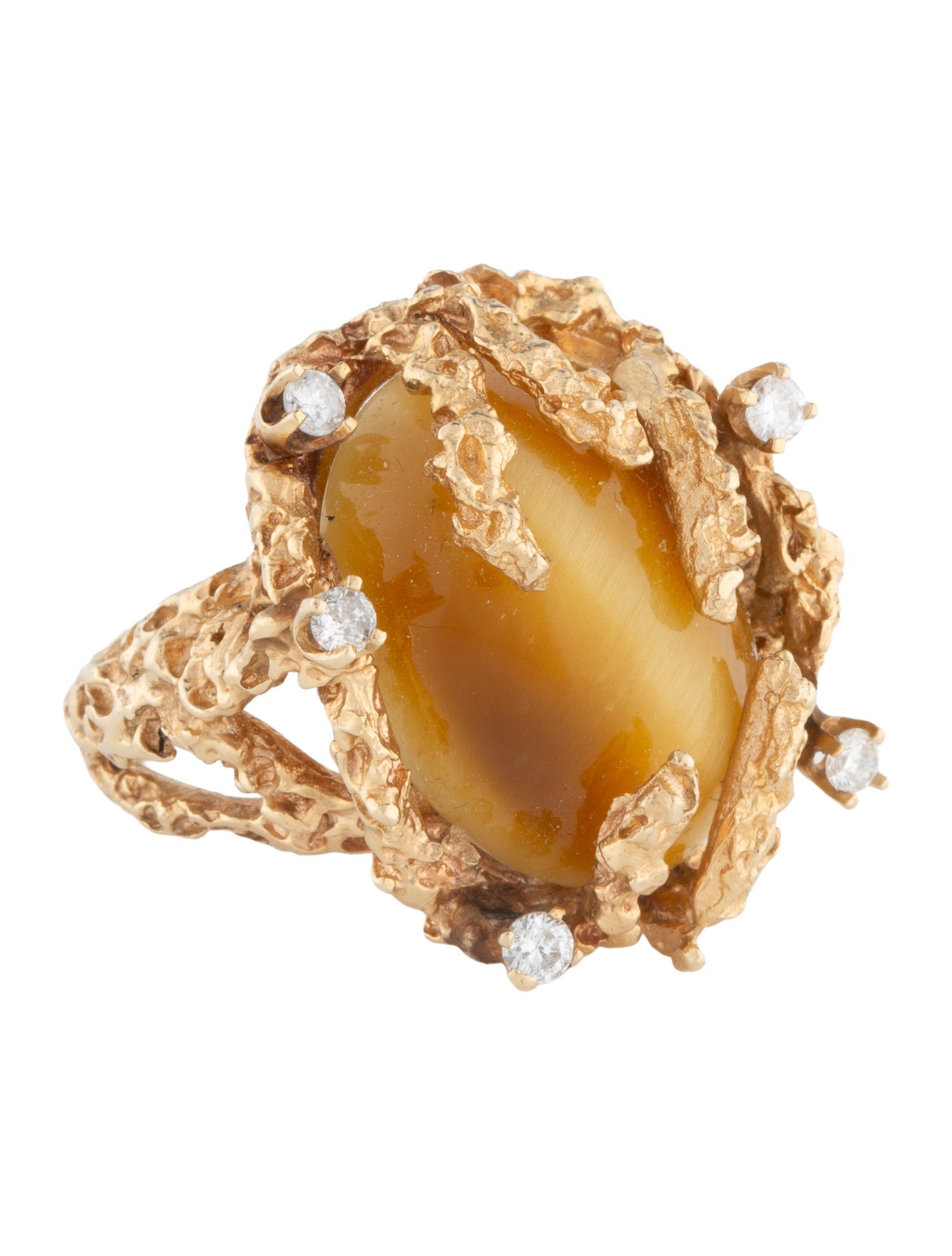 Ring 14K Cat's Eye Chrysoberyl & Diamond Cocktail